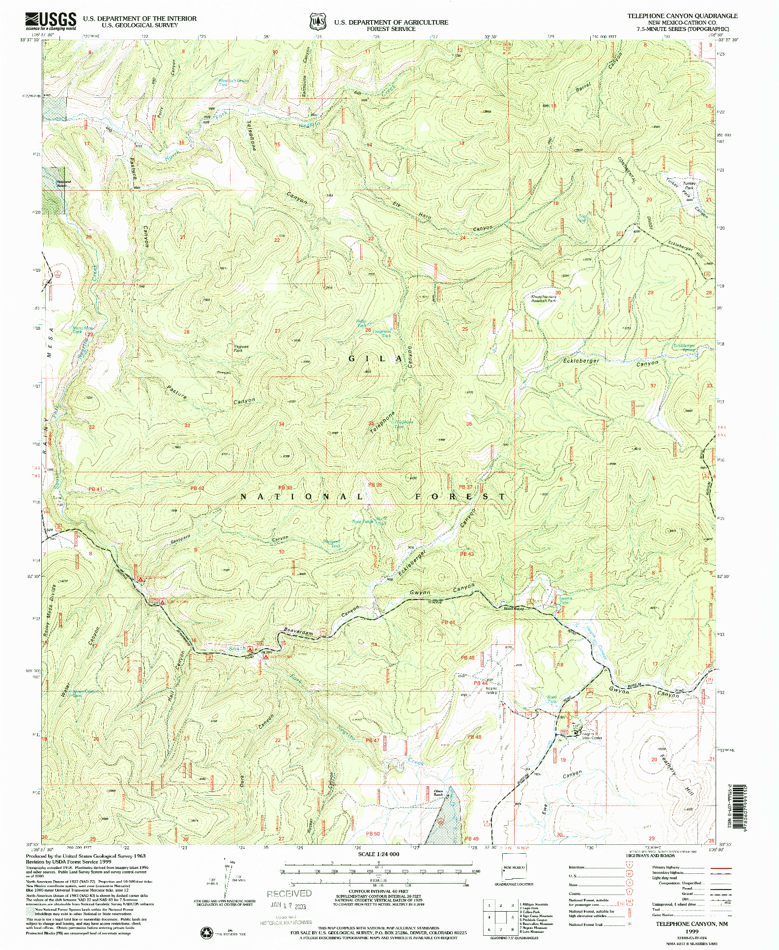 USGS 1:24000-SCALE QUADRANGLE FOR TELEPHONE CANYON, NM 1999