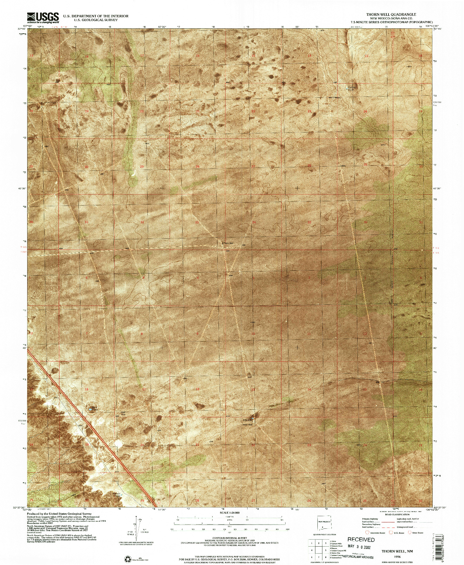 USGS 1:24000-SCALE QUADRANGLE FOR THORN WELL, NM 1996