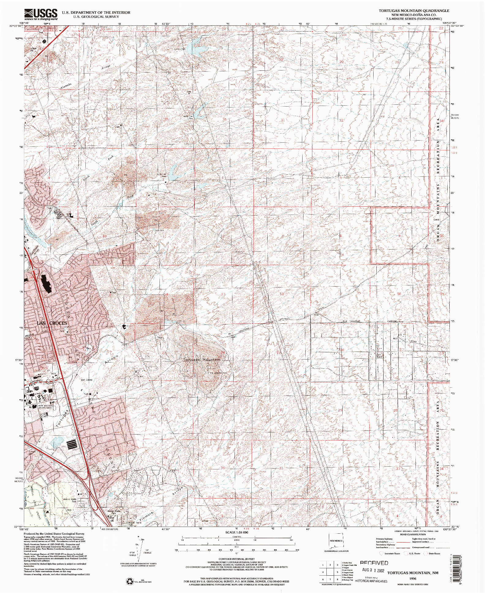 USGS 1:24000-SCALE QUADRANGLE FOR TORTUGAS MOUNTAIN, NM 1996