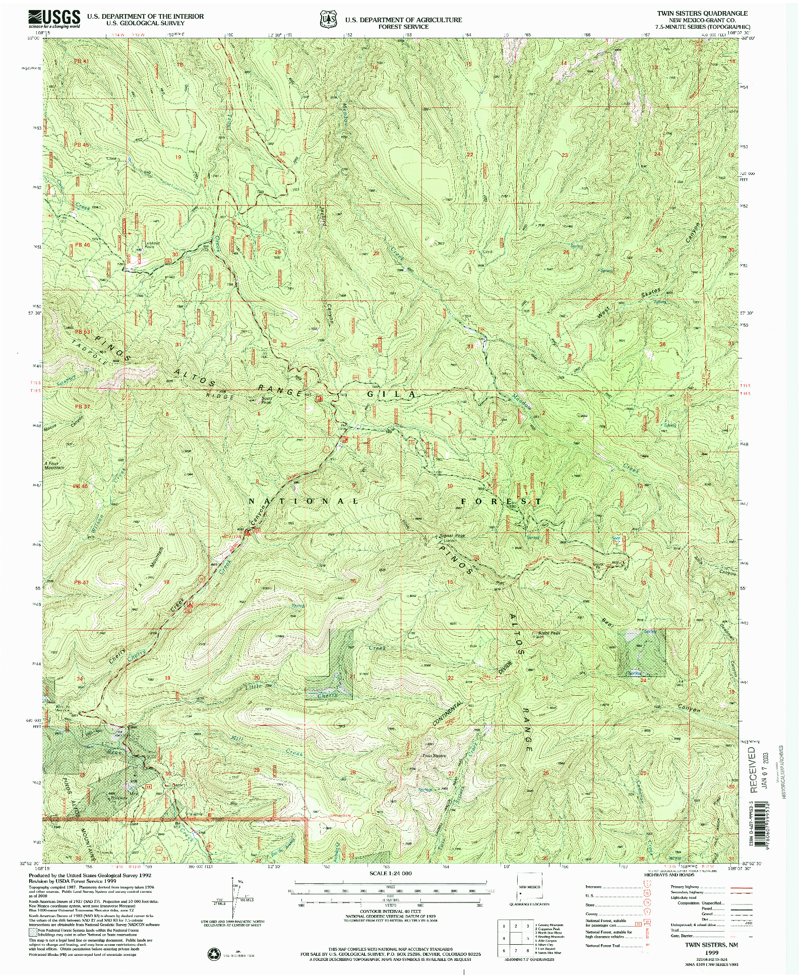 USGS 1:24000-SCALE QUADRANGLE FOR TWIN SISTERS, NM 1999