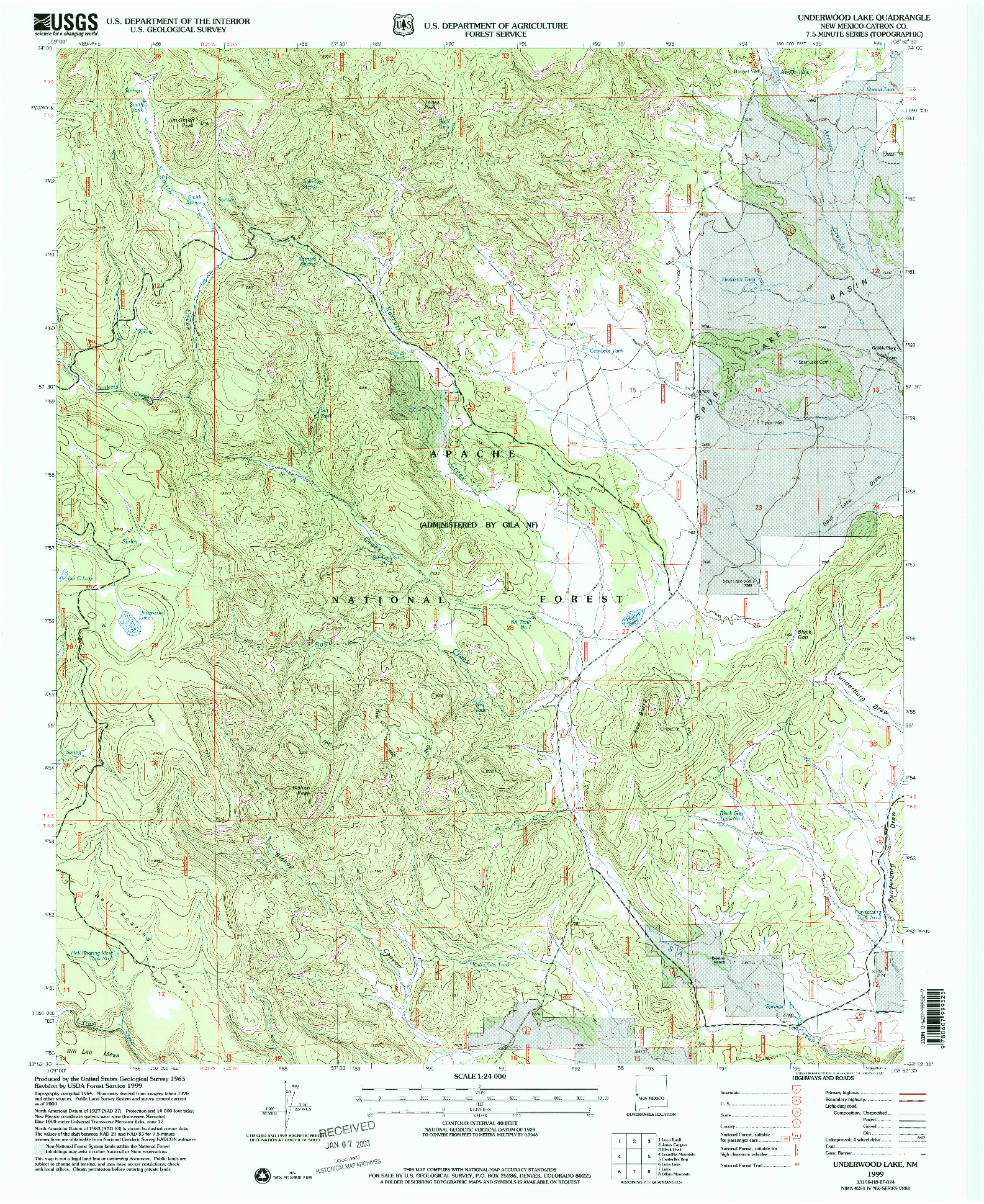 USGS 1:24000-SCALE QUADRANGLE FOR UNDERWOOD LAKE, NM 1999