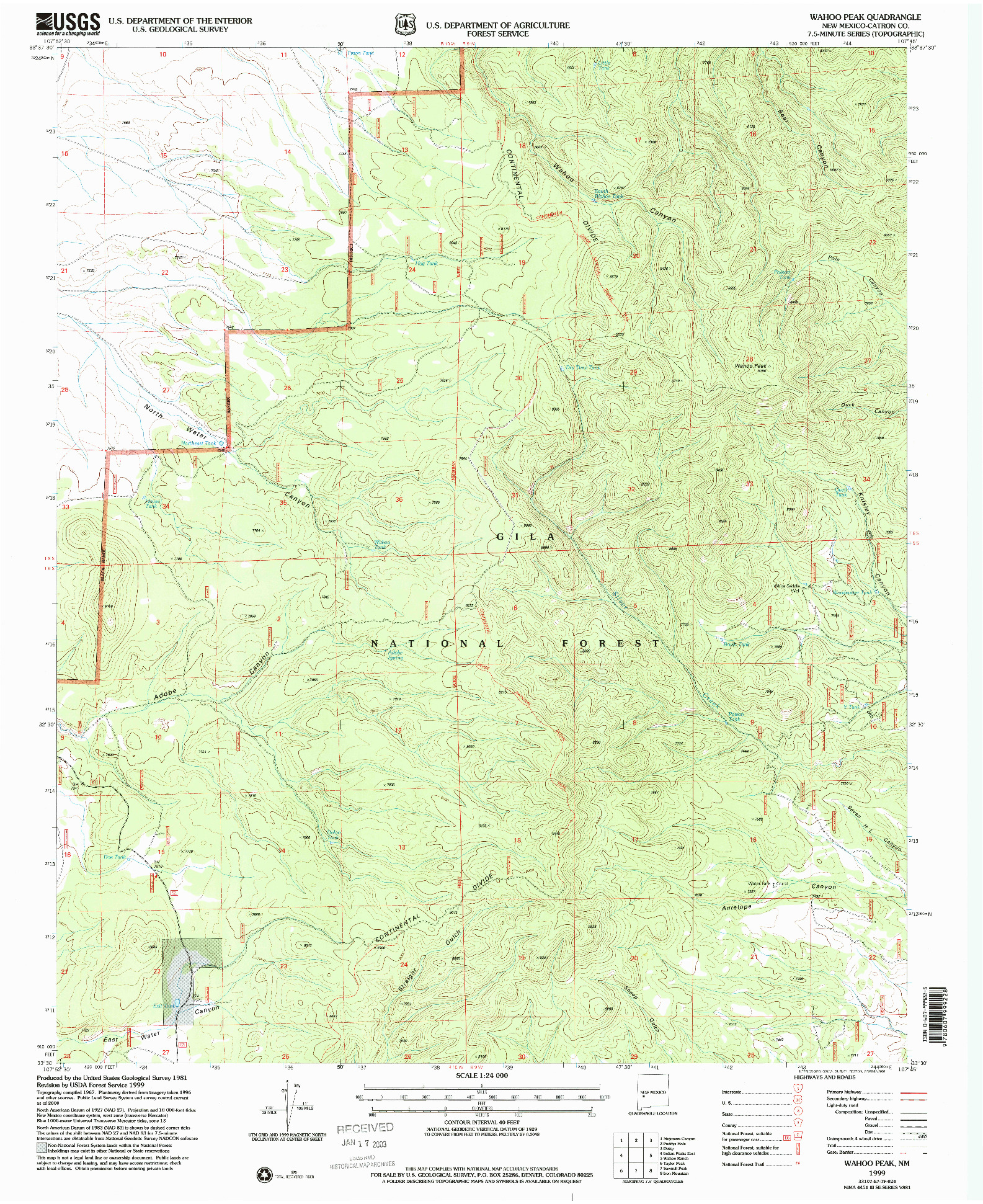 USGS 1:24000-SCALE QUADRANGLE FOR WAHOO PEAK, NM 1999