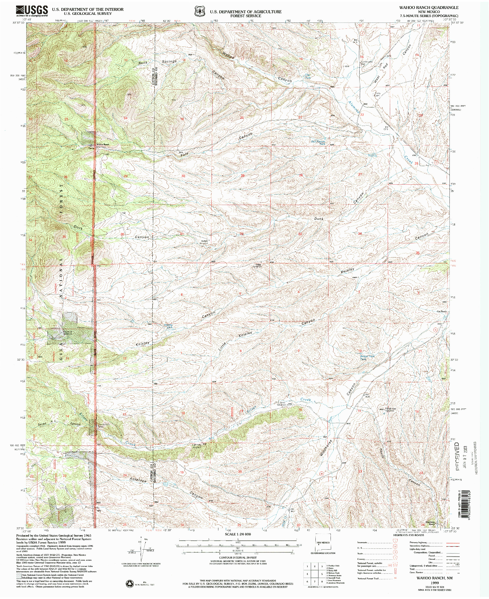 USGS 1:24000-SCALE QUADRANGLE FOR WAHOO RANCH, NM 1999