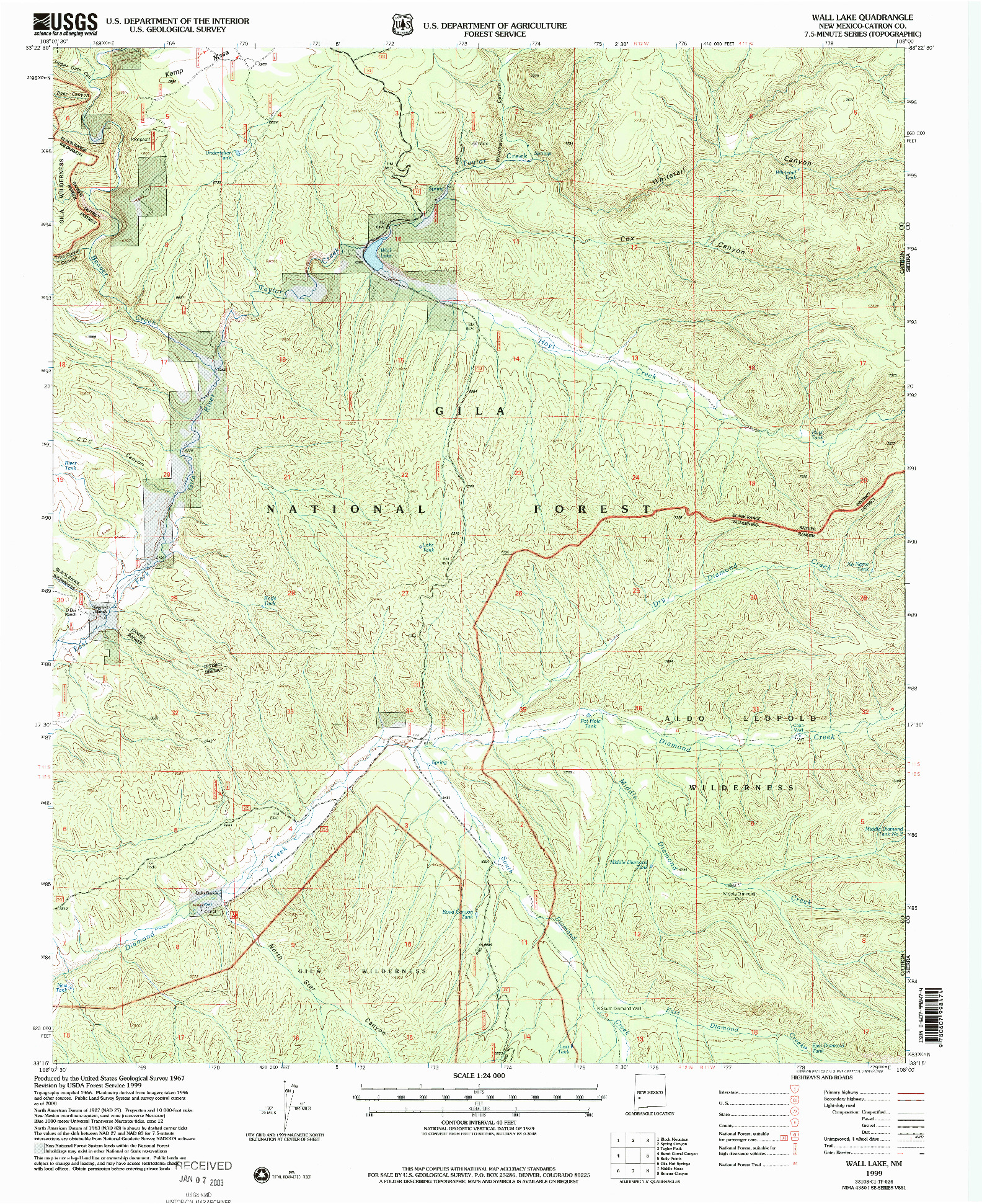 USGS 1:24000-SCALE QUADRANGLE FOR WALL LAKE, NM 1999