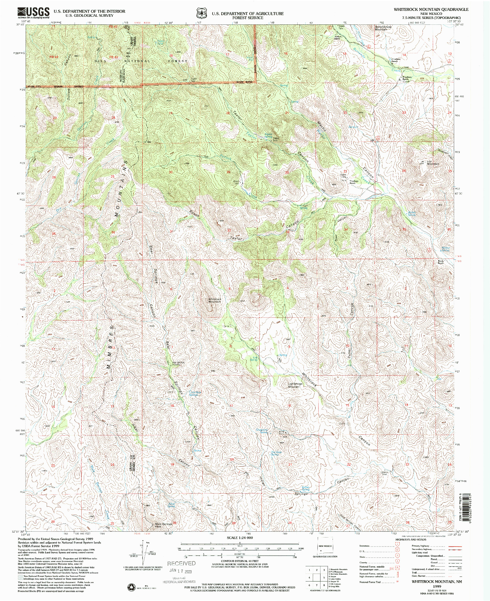 USGS 1:24000-SCALE QUADRANGLE FOR WHITE ROCK MOUNTAIN, NM 1999