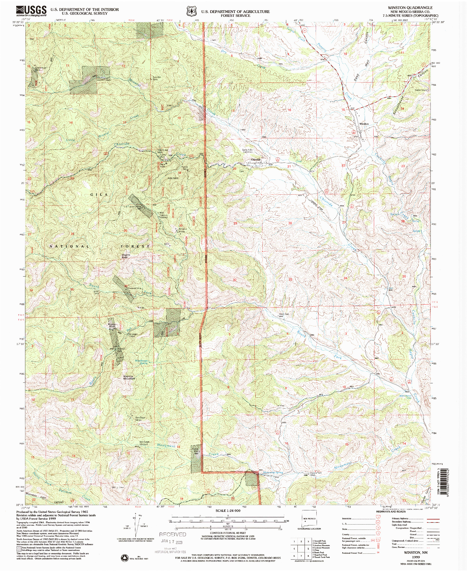 USGS 1:24000-SCALE QUADRANGLE FOR WINSTON, NM 1999