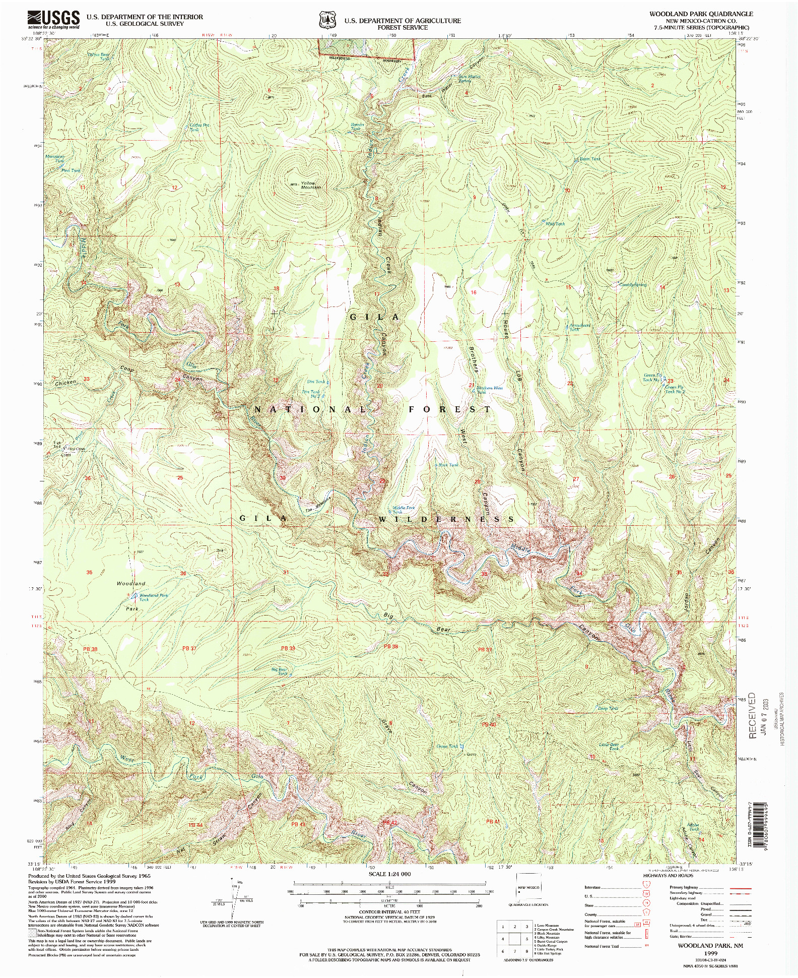 USGS 1:24000-SCALE QUADRANGLE FOR WOODLAND PARK, NM 1999