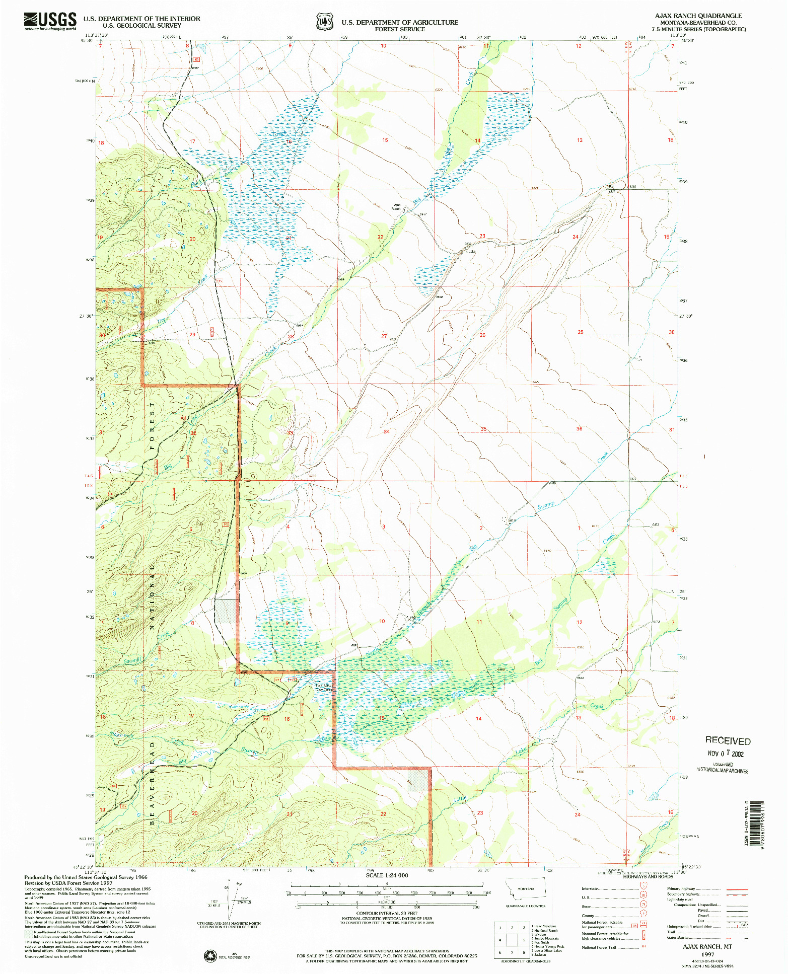 USGS 1:24000-SCALE QUADRANGLE FOR AJAX RANCH, MT 1997