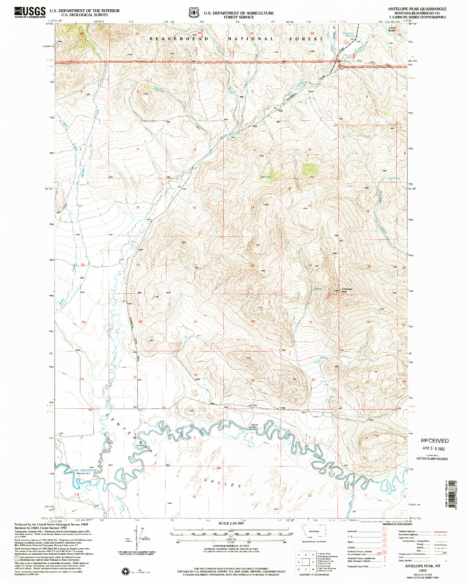 USGS 1:24000-SCALE QUADRANGLE FOR ANTELOPE PEAK, MT 1997