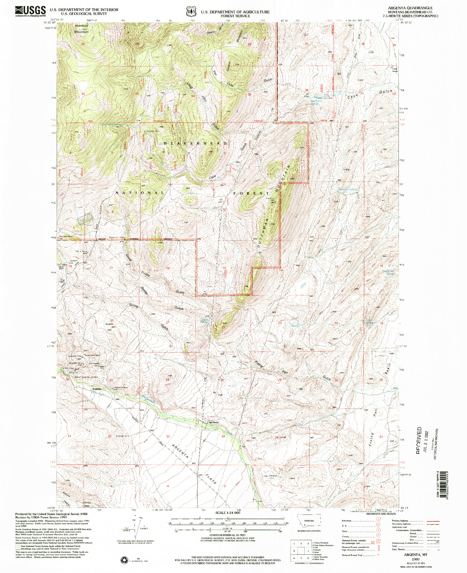 USGS 1:24000-SCALE QUADRANGLE FOR ARGENTA, MT 1997