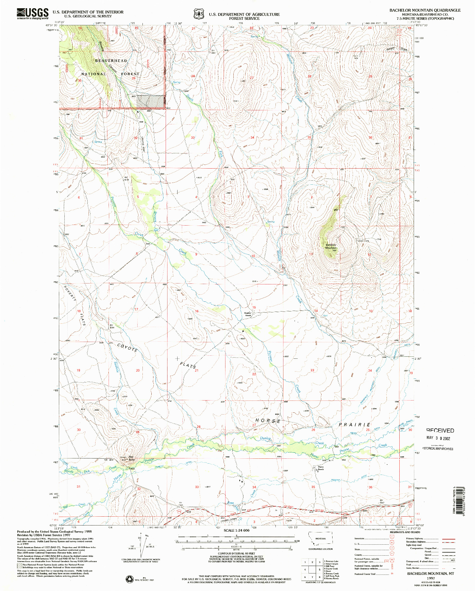 USGS 1:24000-SCALE QUADRANGLE FOR BACHELOR MOUNTAIN, MT 1997