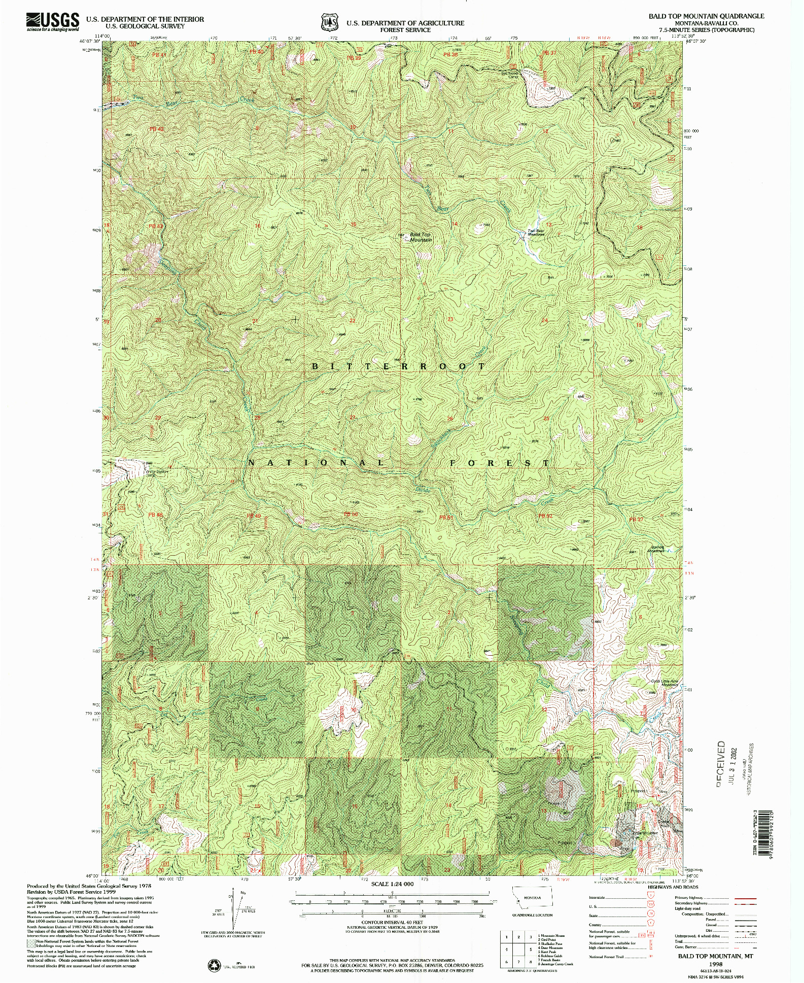 USGS 1:24000-SCALE QUADRANGLE FOR BALD TOP MOUNTAIN, MT 1998