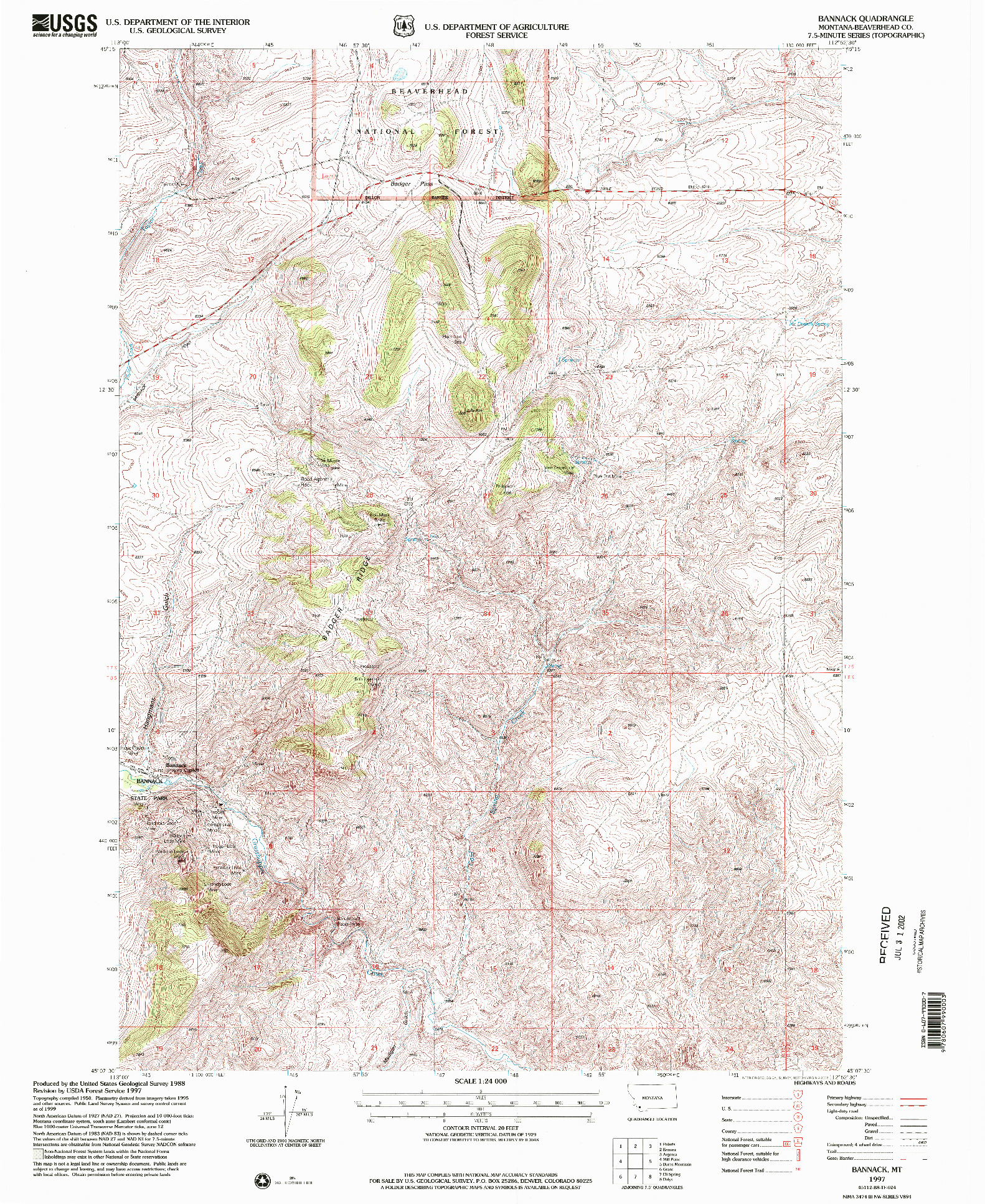 USGS 1:24000-SCALE QUADRANGLE FOR BANNACK, MT 1997