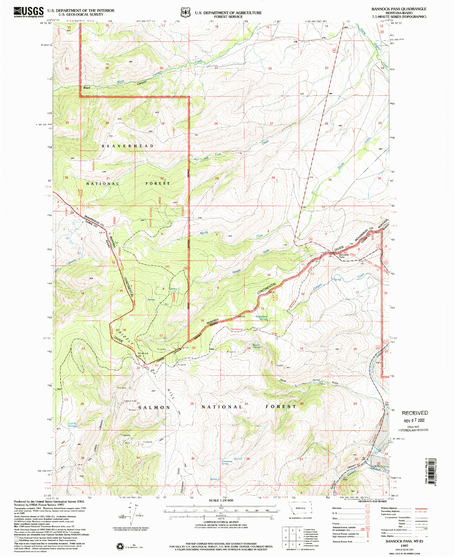 USGS 1:24000-SCALE QUADRANGLE FOR BANNOCK PASS, MT 1997