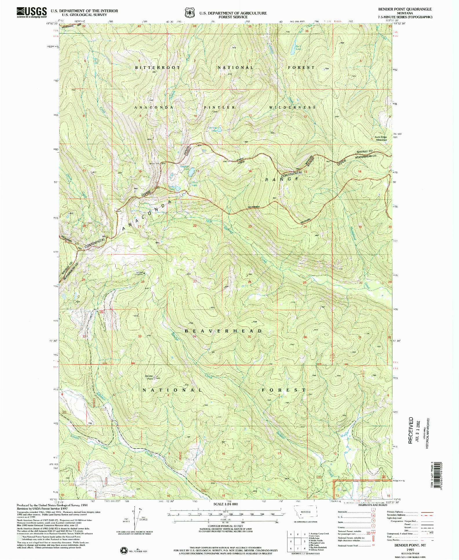 USGS 1:24000-SCALE QUADRANGLE FOR BENDER POINT, MT 1997