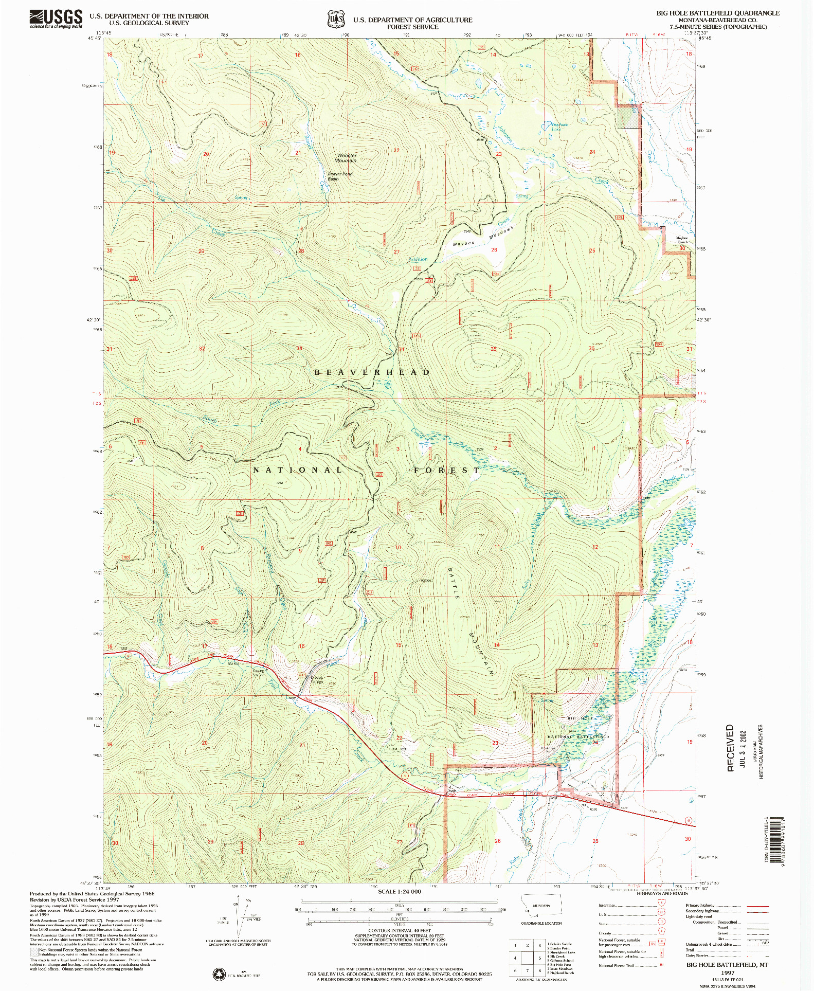 USGS 1:24000-SCALE QUADRANGLE FOR BIG HOLE BATTLEFIELD, MT 1997