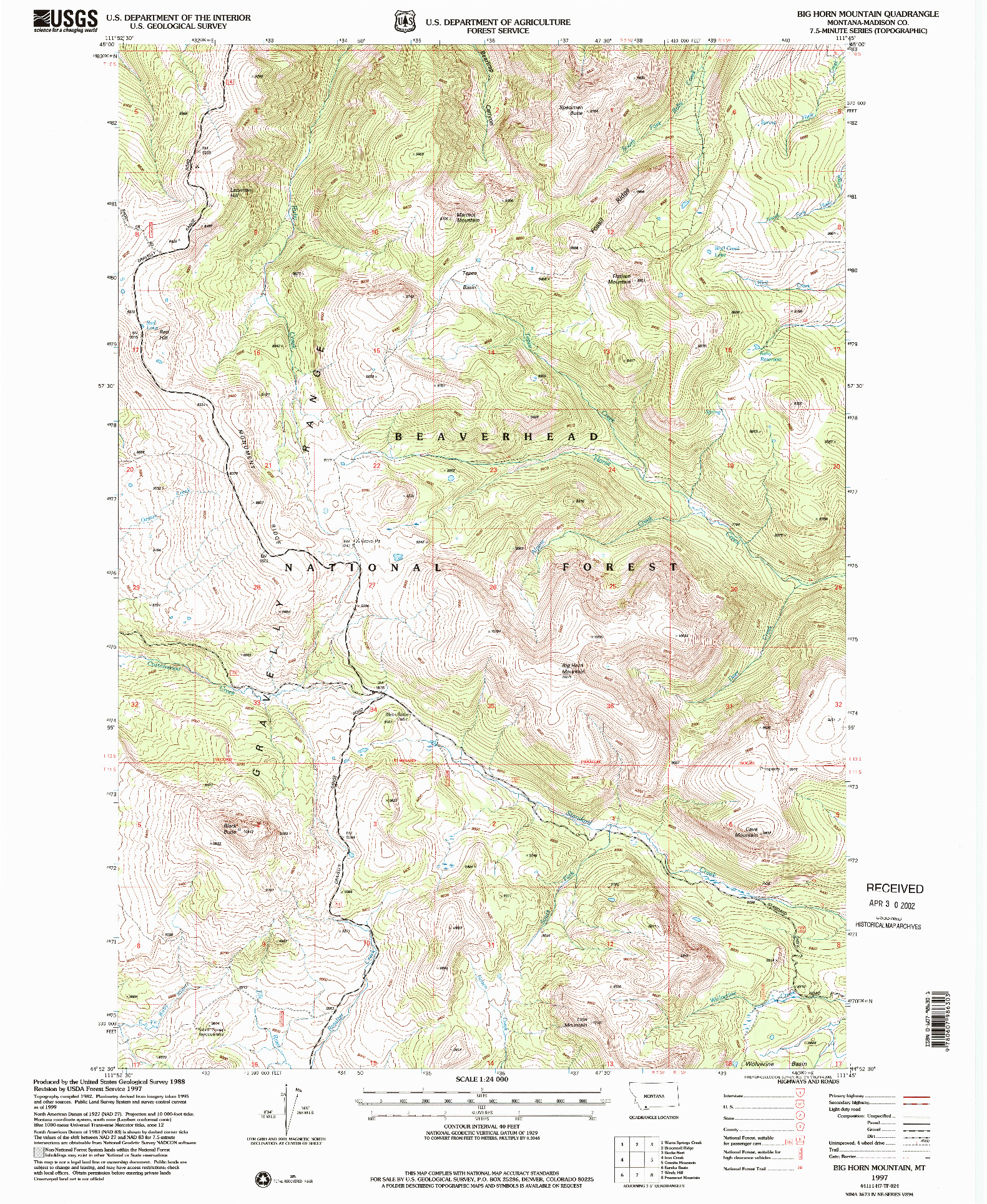 USGS 1:24000-SCALE QUADRANGLE FOR BIG HORN MOUNTAIN, MT 1997