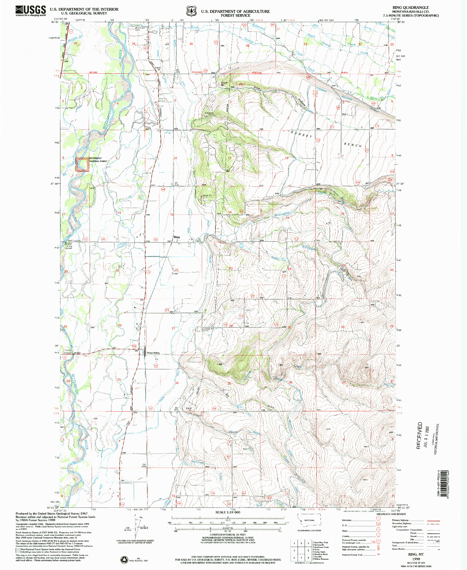 USGS 1:24000-SCALE QUADRANGLE FOR BING, MT 1998