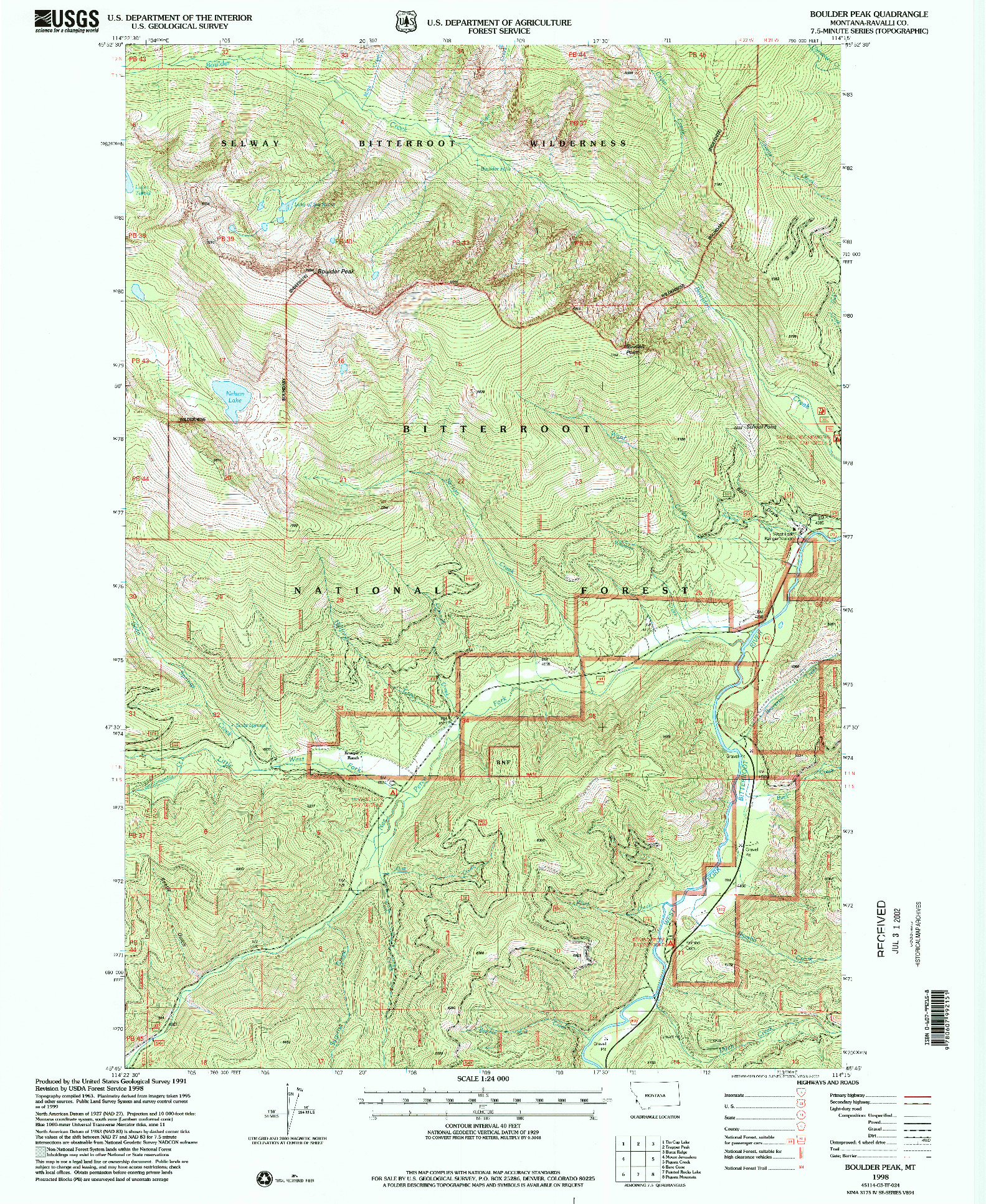 USGS 1:24000-SCALE QUADRANGLE FOR BOULDER PEAK, MT 1998