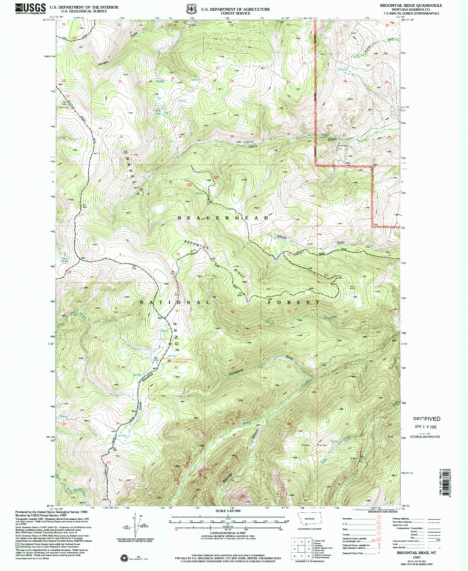 USGS 1:24000-SCALE QUADRANGLE FOR BROOMTAIL RIDGE, MT 1997