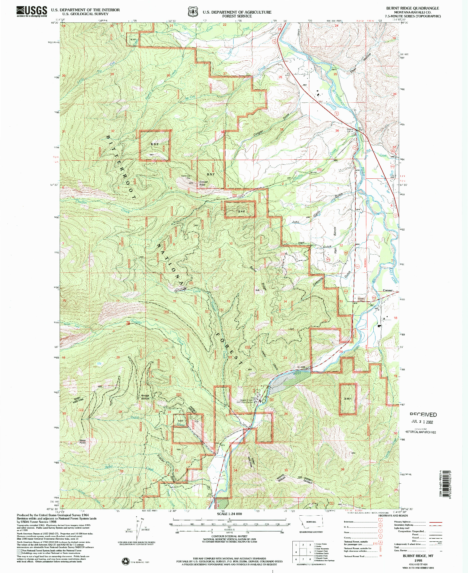 USGS 1:24000-SCALE QUADRANGLE FOR BURNT RIDGE, MT 1998