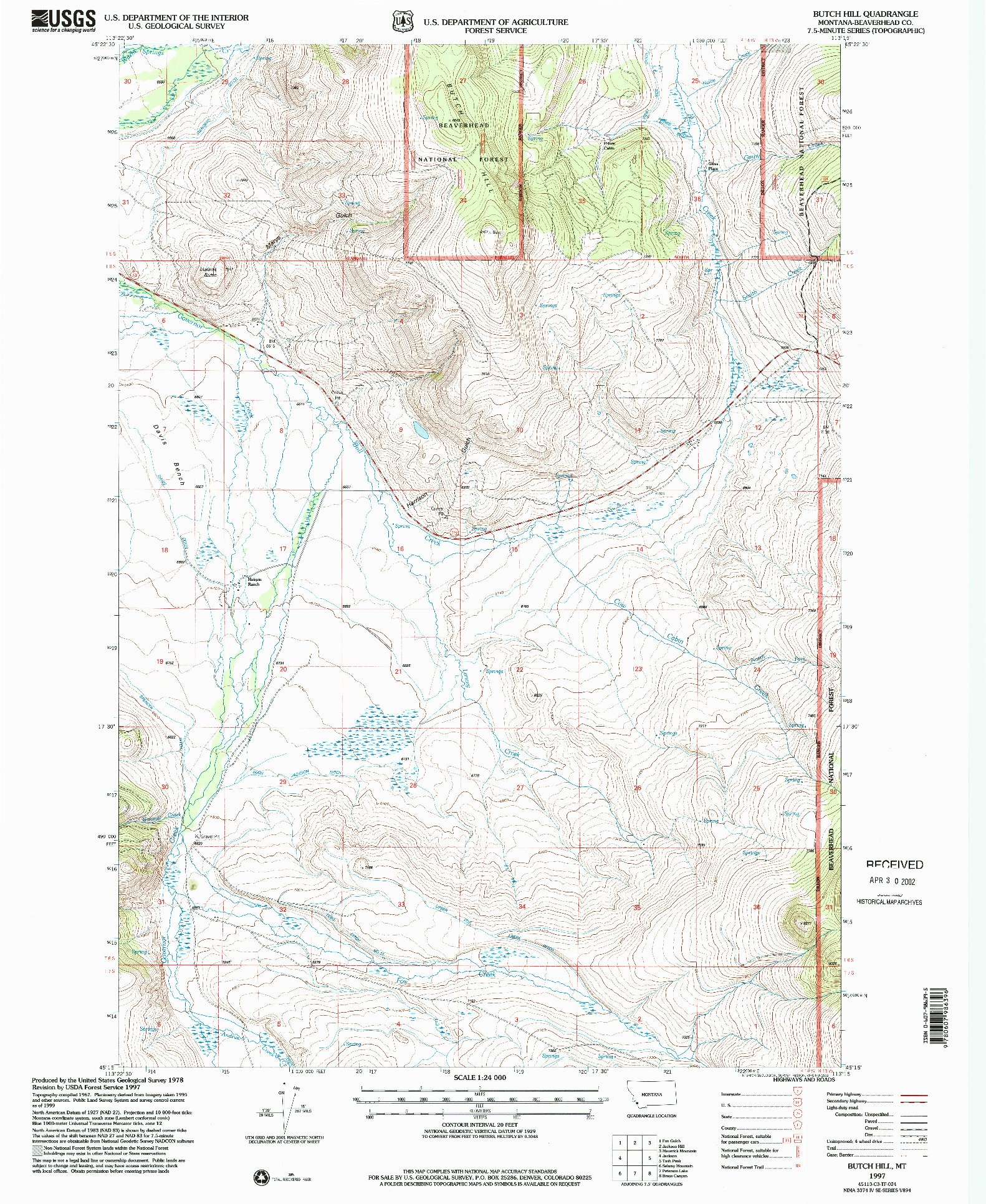 USGS 1:24000-SCALE QUADRANGLE FOR BUTCH HILL, MT 1997