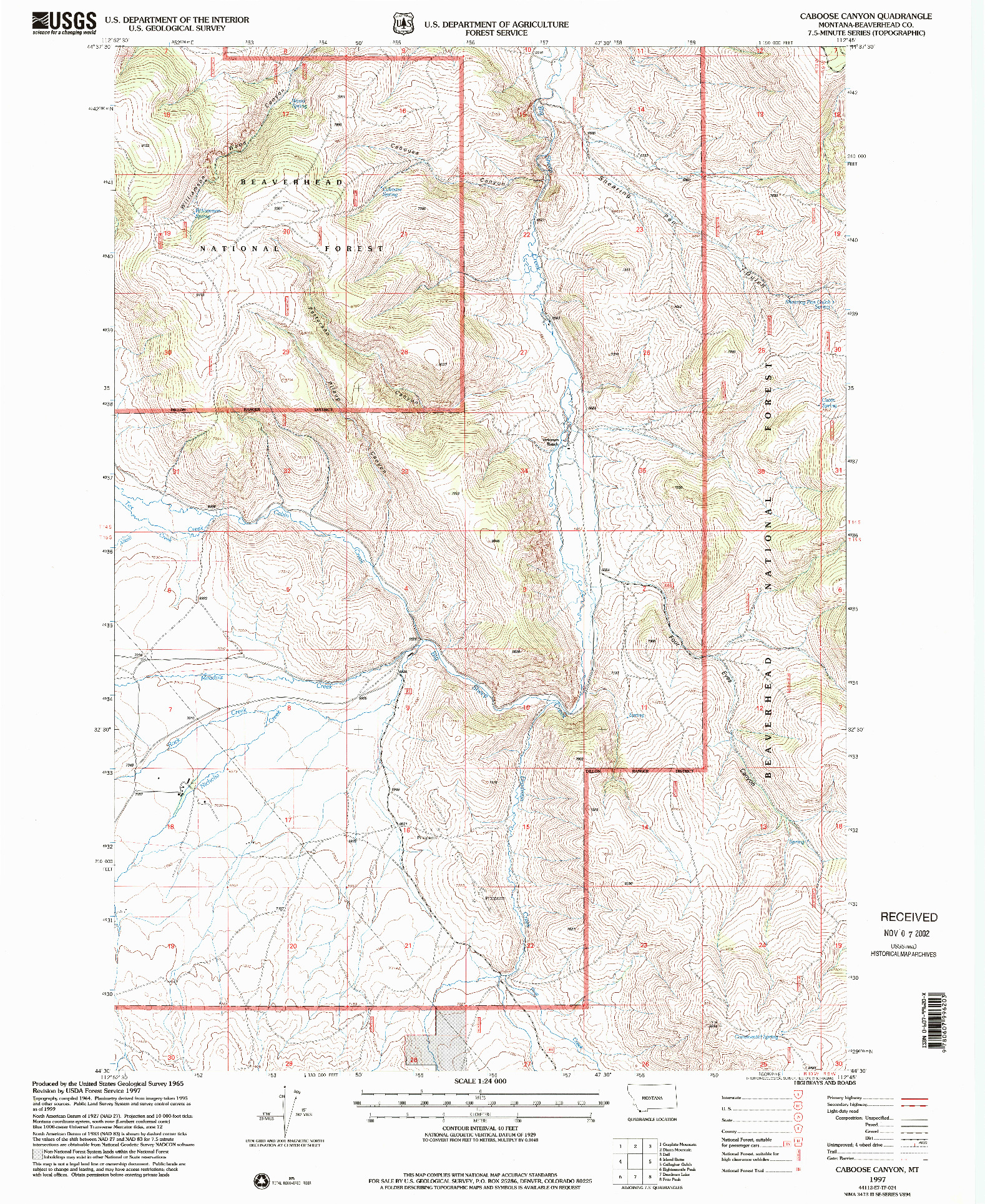 USGS 1:24000-SCALE QUADRANGLE FOR CABOOSE CANYON, MT 1997