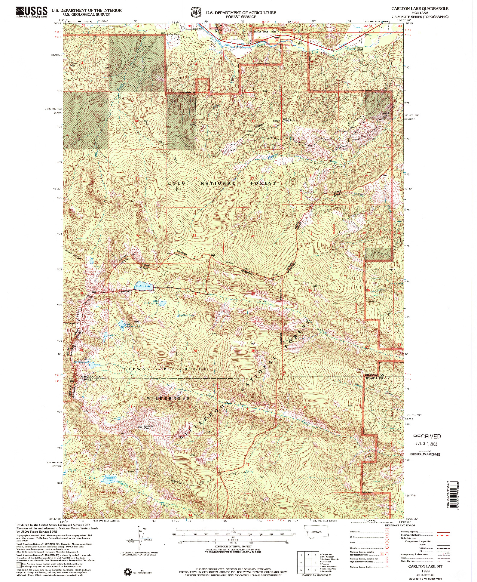 USGS 1:24000-SCALE QUADRANGLE FOR CARLTON LAKE, MT 1998