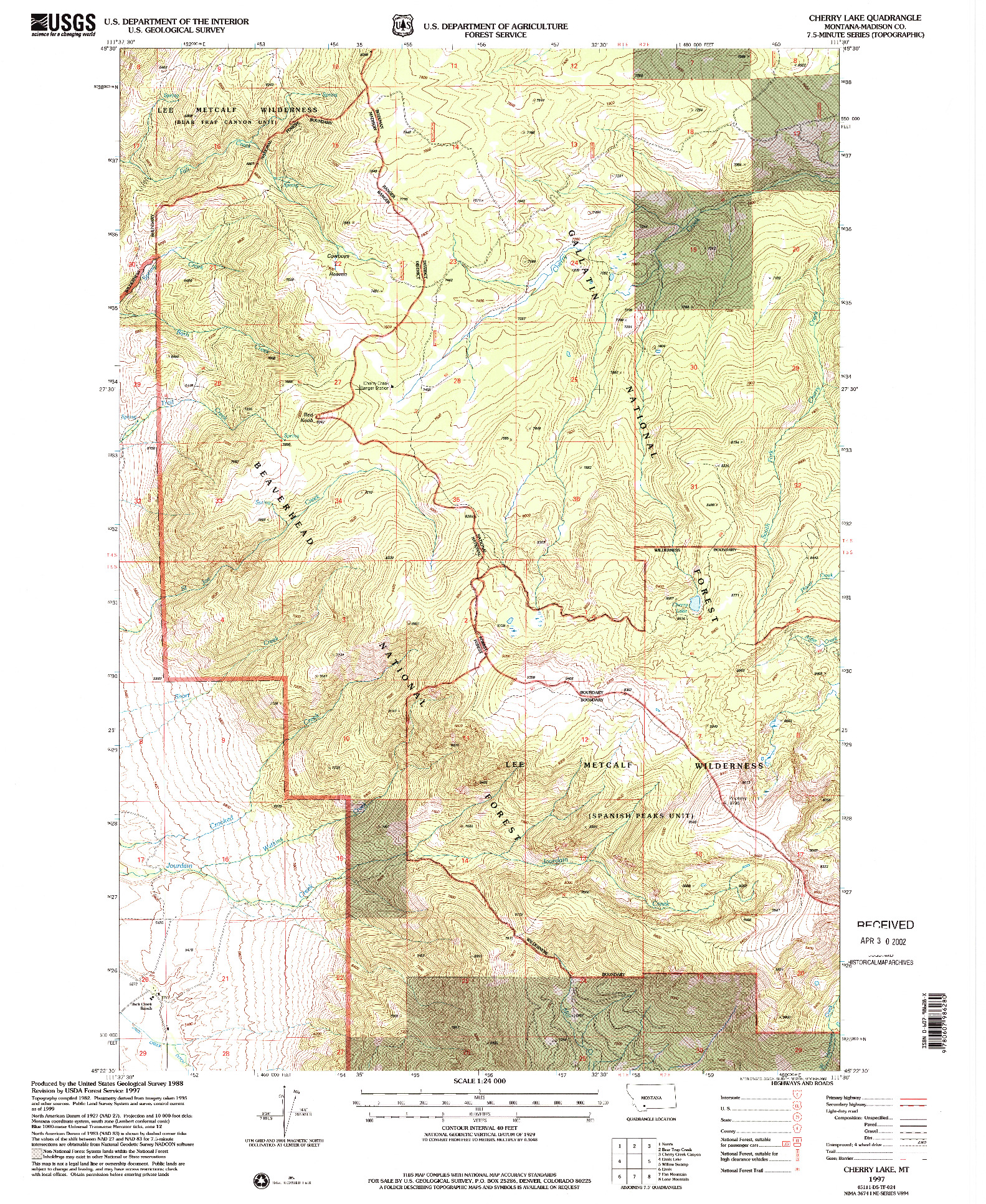 USGS 1:24000-SCALE QUADRANGLE FOR CHERRY LAKE, MT 1997