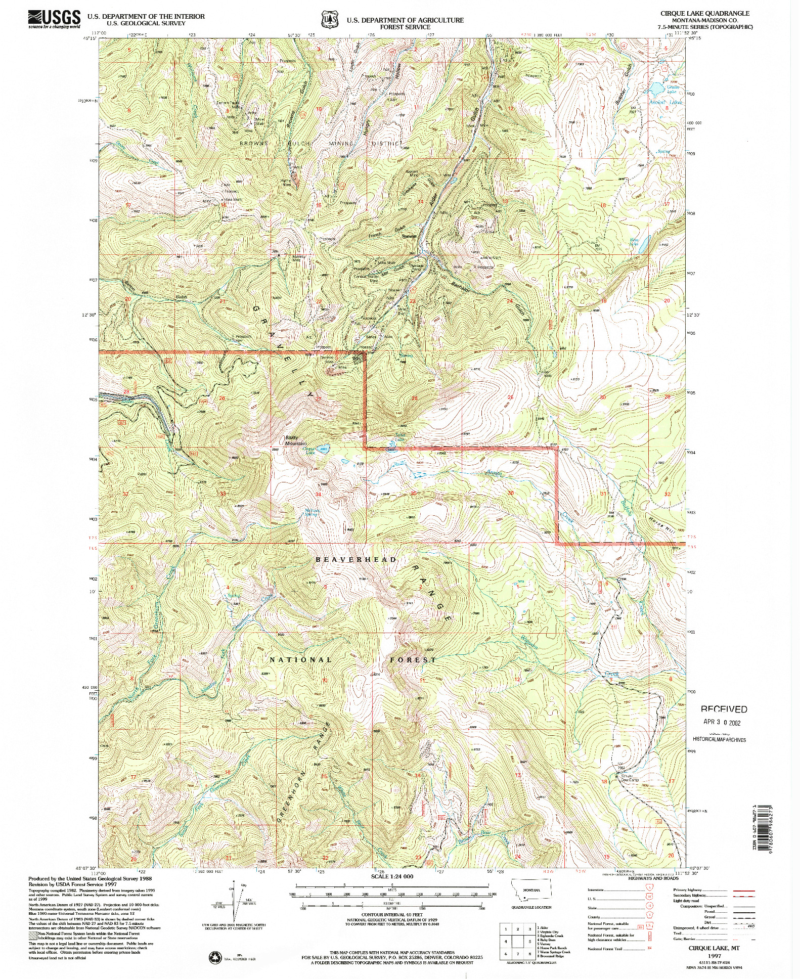 USGS 1:24000-SCALE QUADRANGLE FOR CIRQUE LAKE, MT 1997
