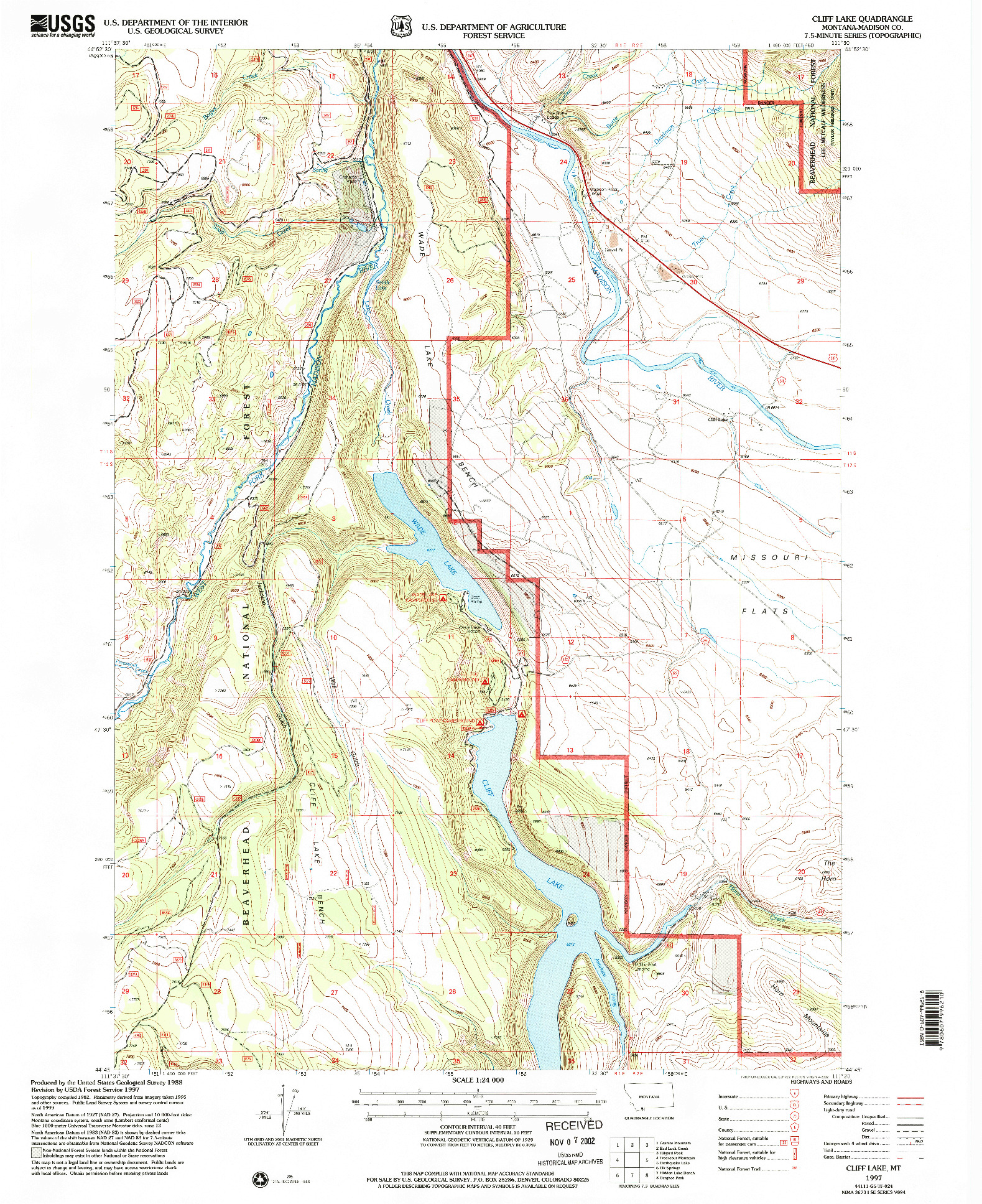 USGS 1:24000-SCALE QUADRANGLE FOR CLIFF LAKE, MT 1997