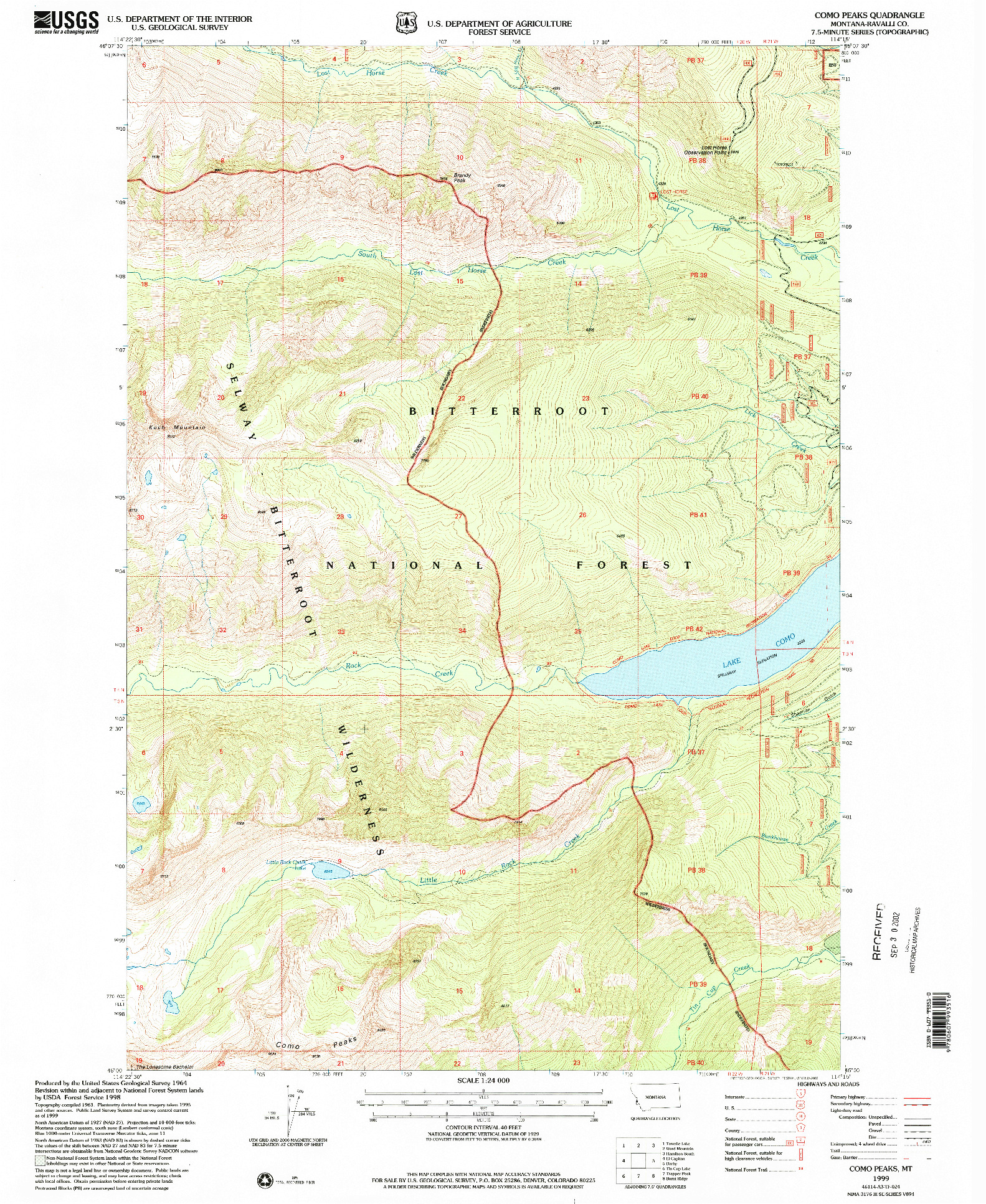 USGS 1:24000-SCALE QUADRANGLE FOR COMO PEAKS, MT 1999