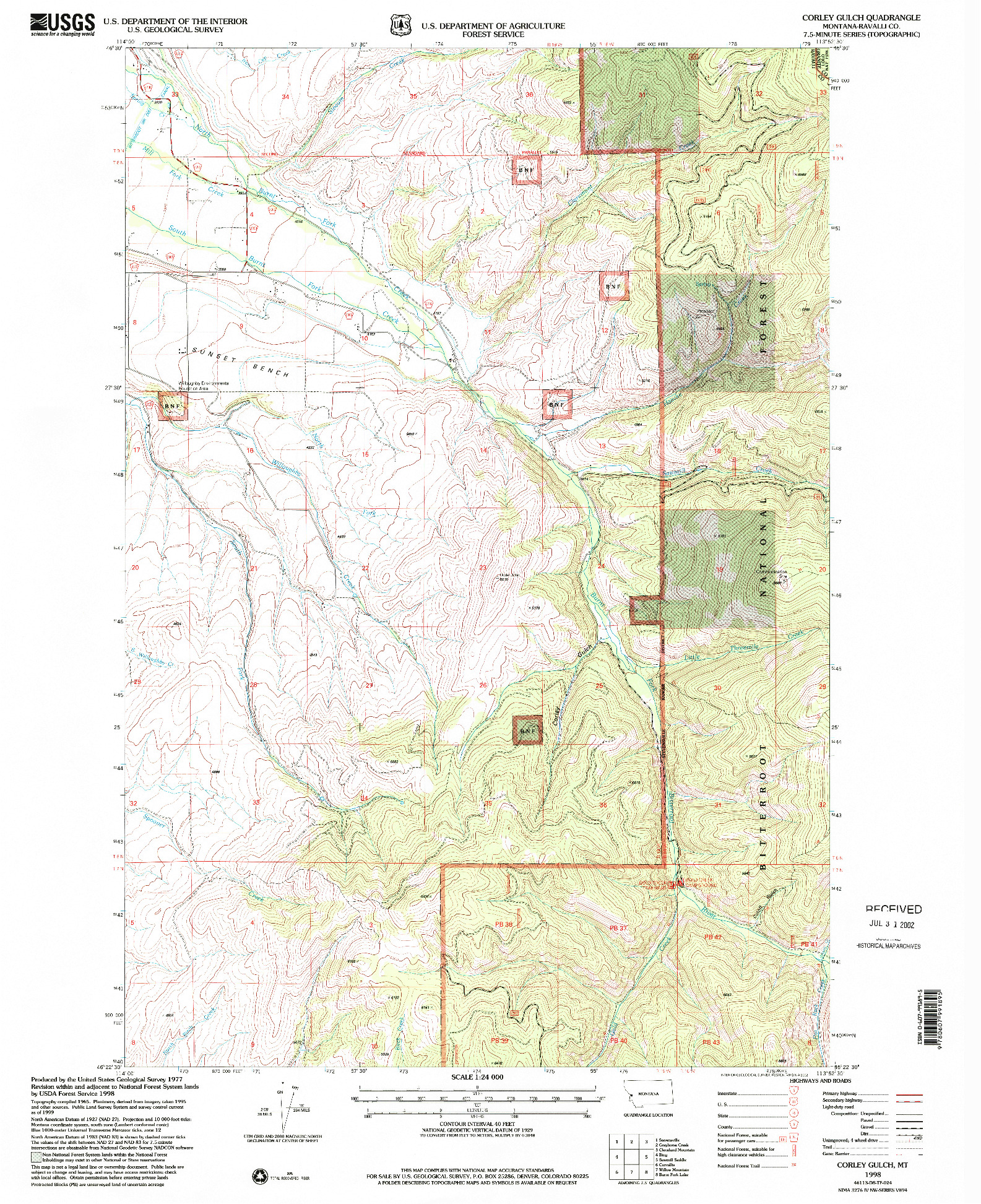 USGS 1:24000-SCALE QUADRANGLE FOR CORLEY GULCH, MT 1998