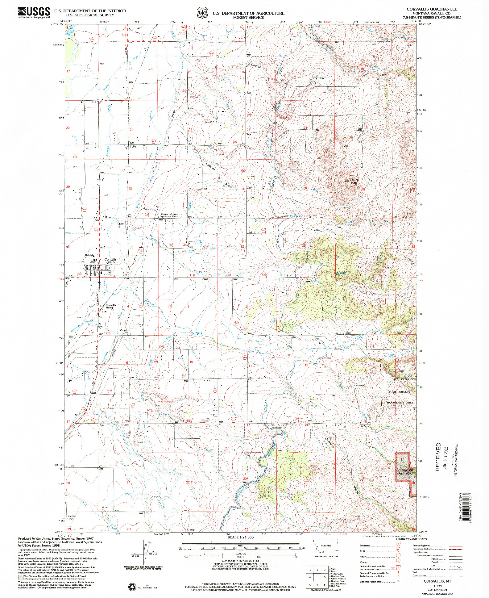USGS 1:24000-SCALE QUADRANGLE FOR CORVALLIS, MT 1998