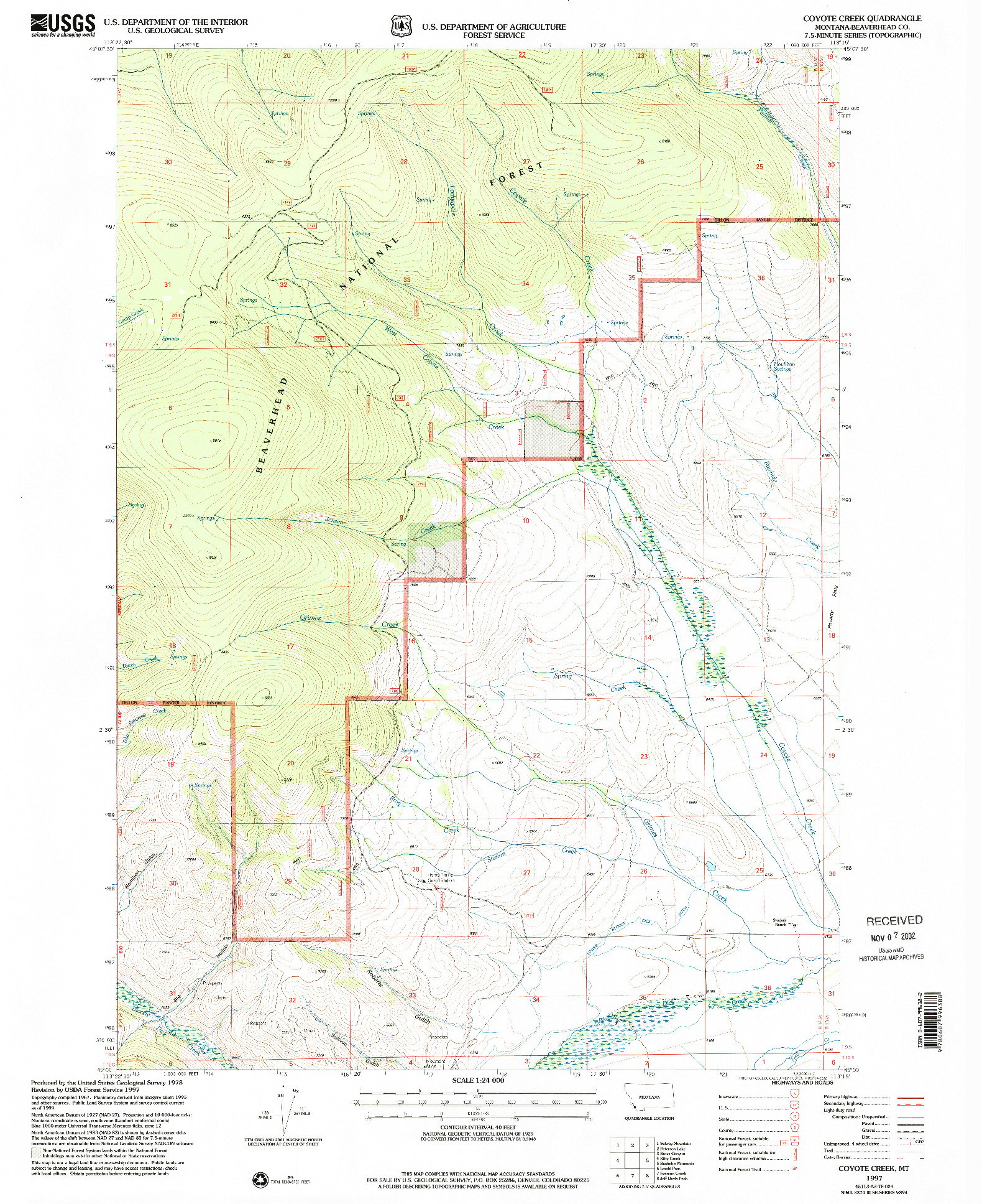 USGS 1:24000-SCALE QUADRANGLE FOR COYOTE CREEK, MT 1997