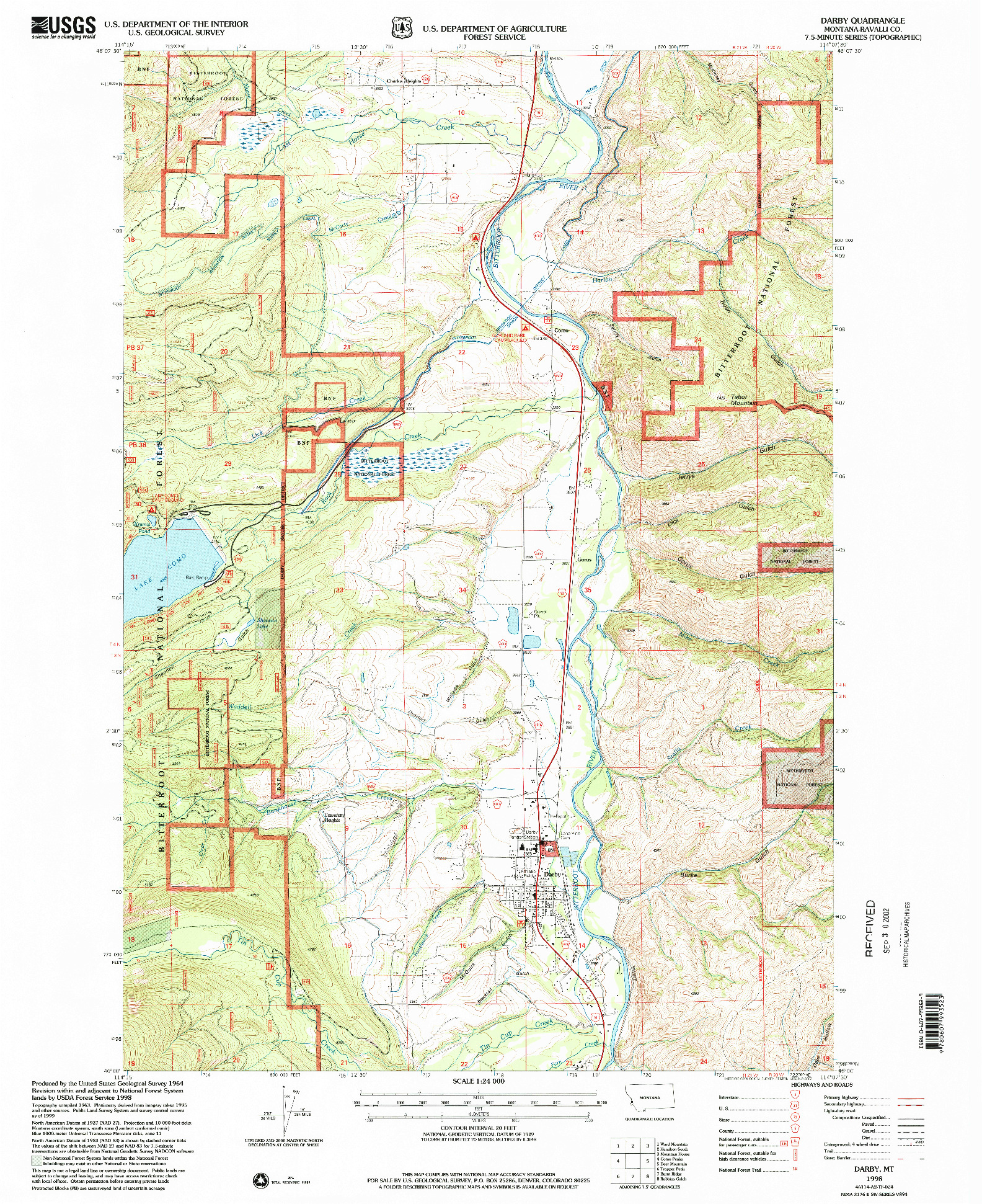 USGS 1:24000-SCALE QUADRANGLE FOR DARBY, MT 1998