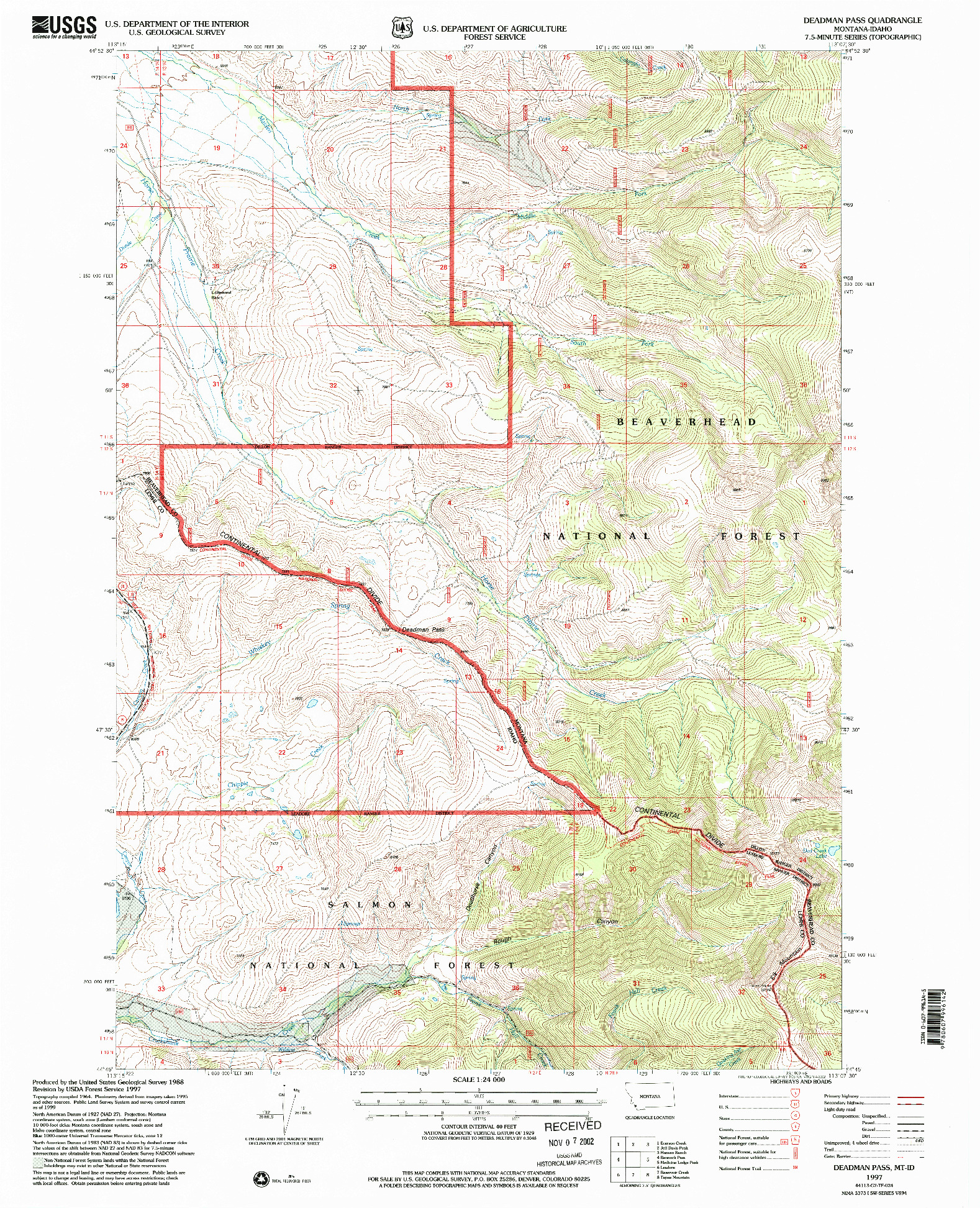 USGS 1:24000-SCALE QUADRANGLE FOR DEADMAN PASS, MT 1997