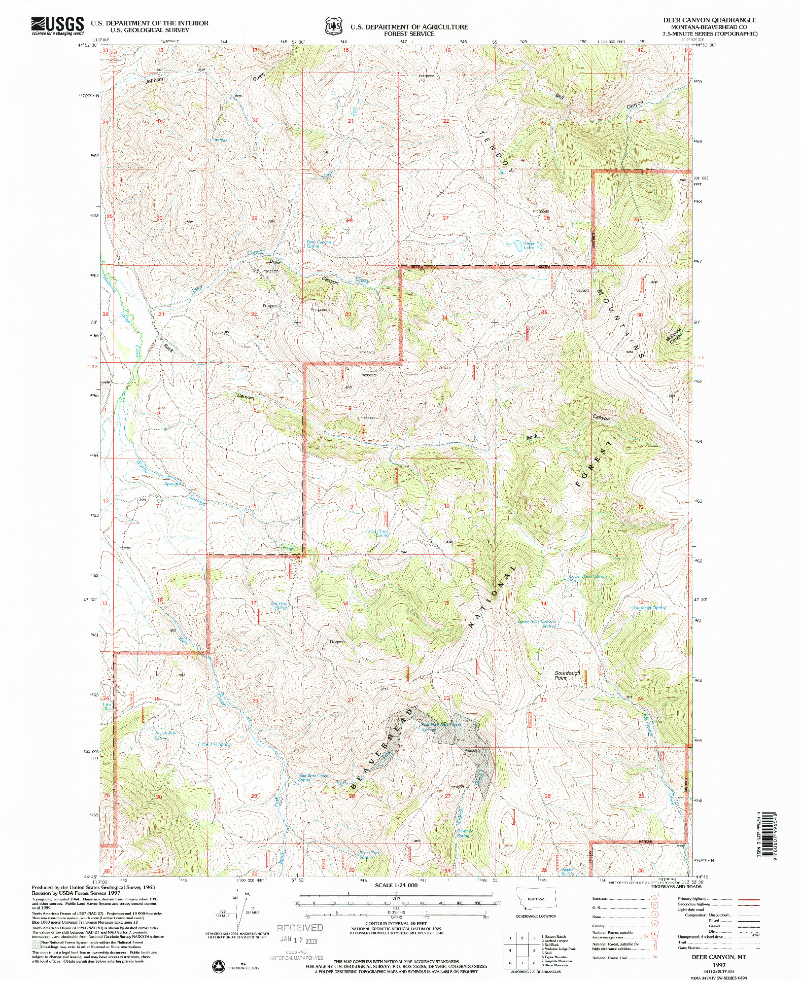 USGS 1:24000-SCALE QUADRANGLE FOR DEER CANYON, MT 1997