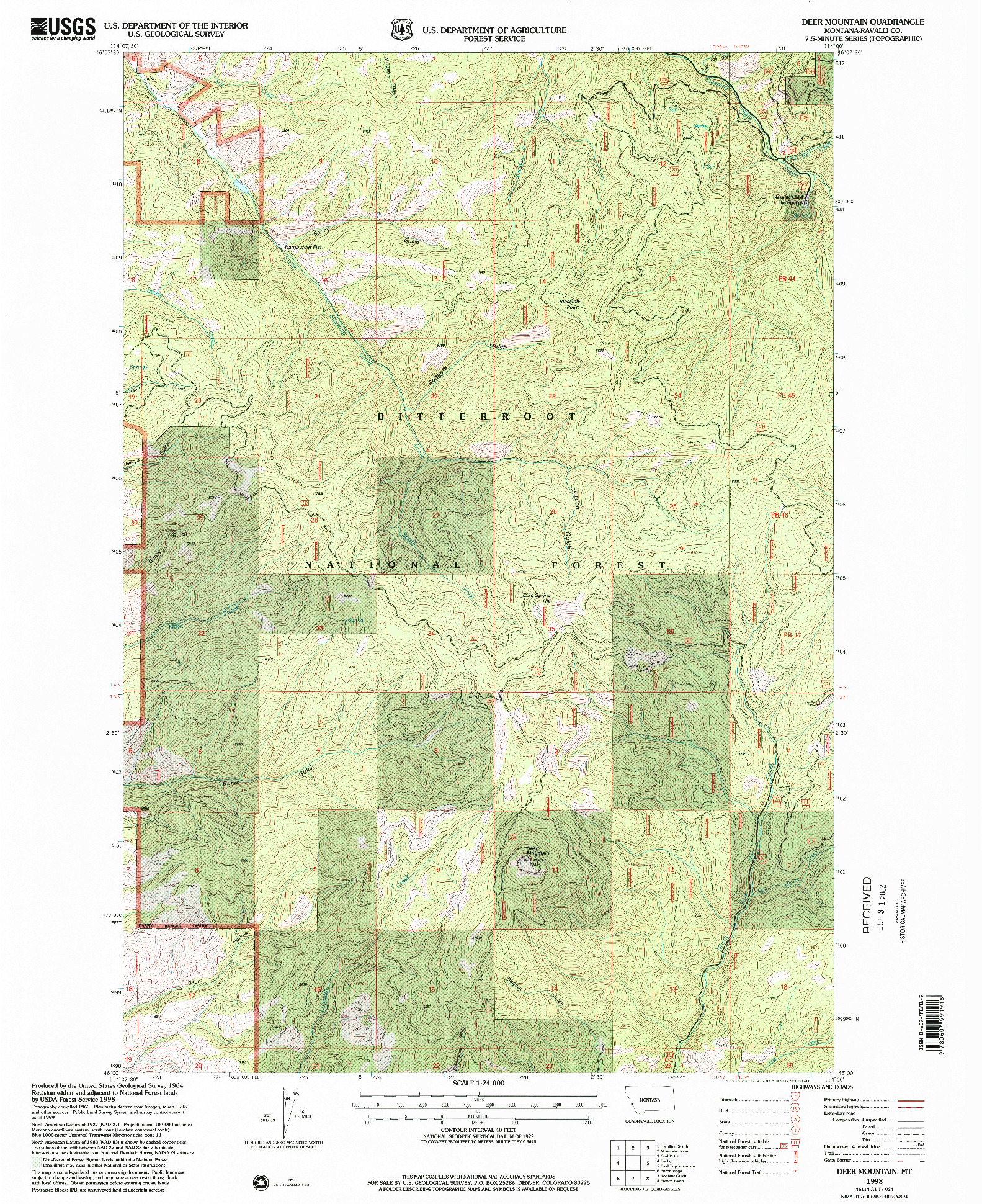 USGS 1:24000-SCALE QUADRANGLE FOR DEER MOUNTAIN, MT 1998