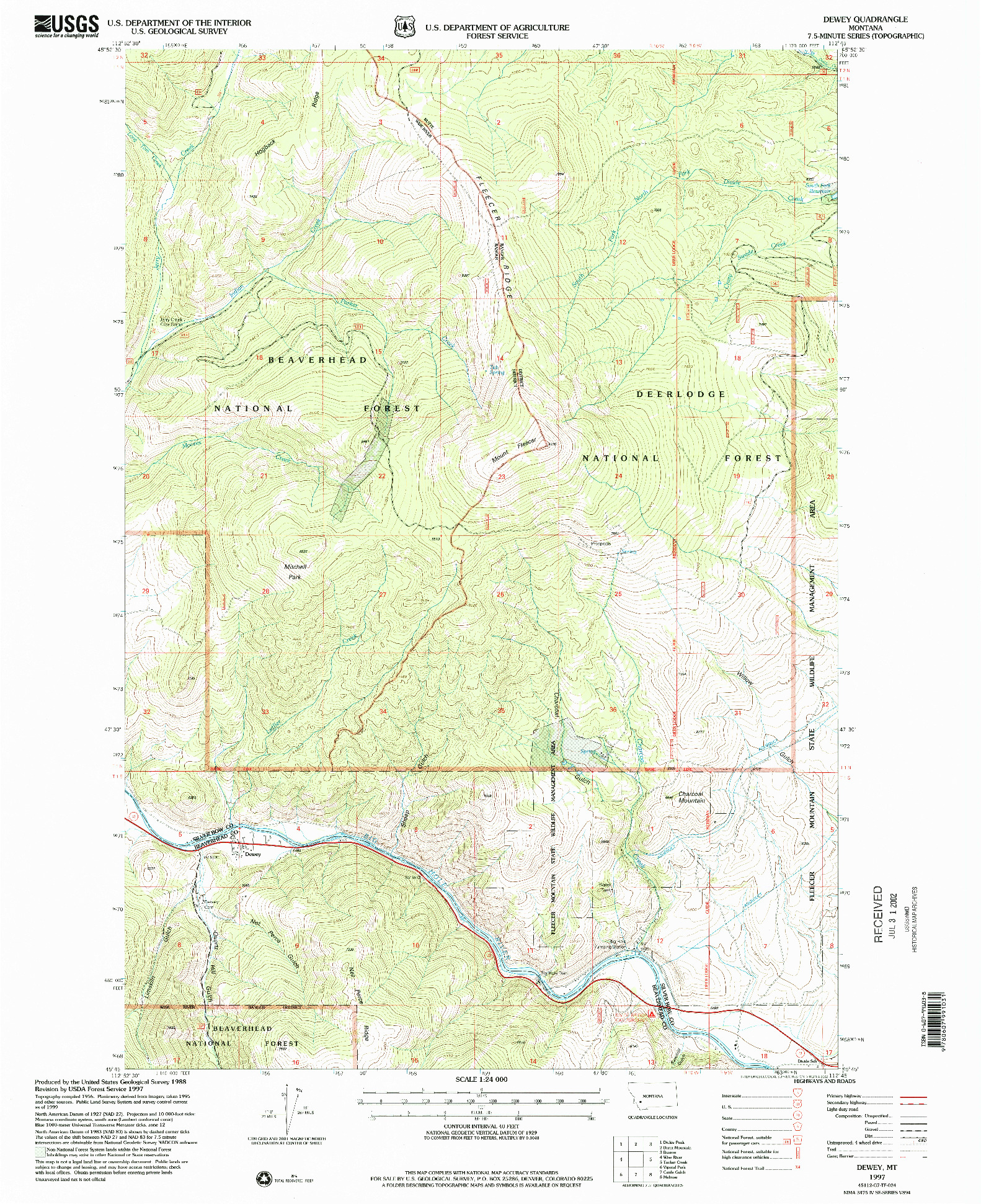 USGS 1:24000-SCALE QUADRANGLE FOR DEWEY, MT 1997