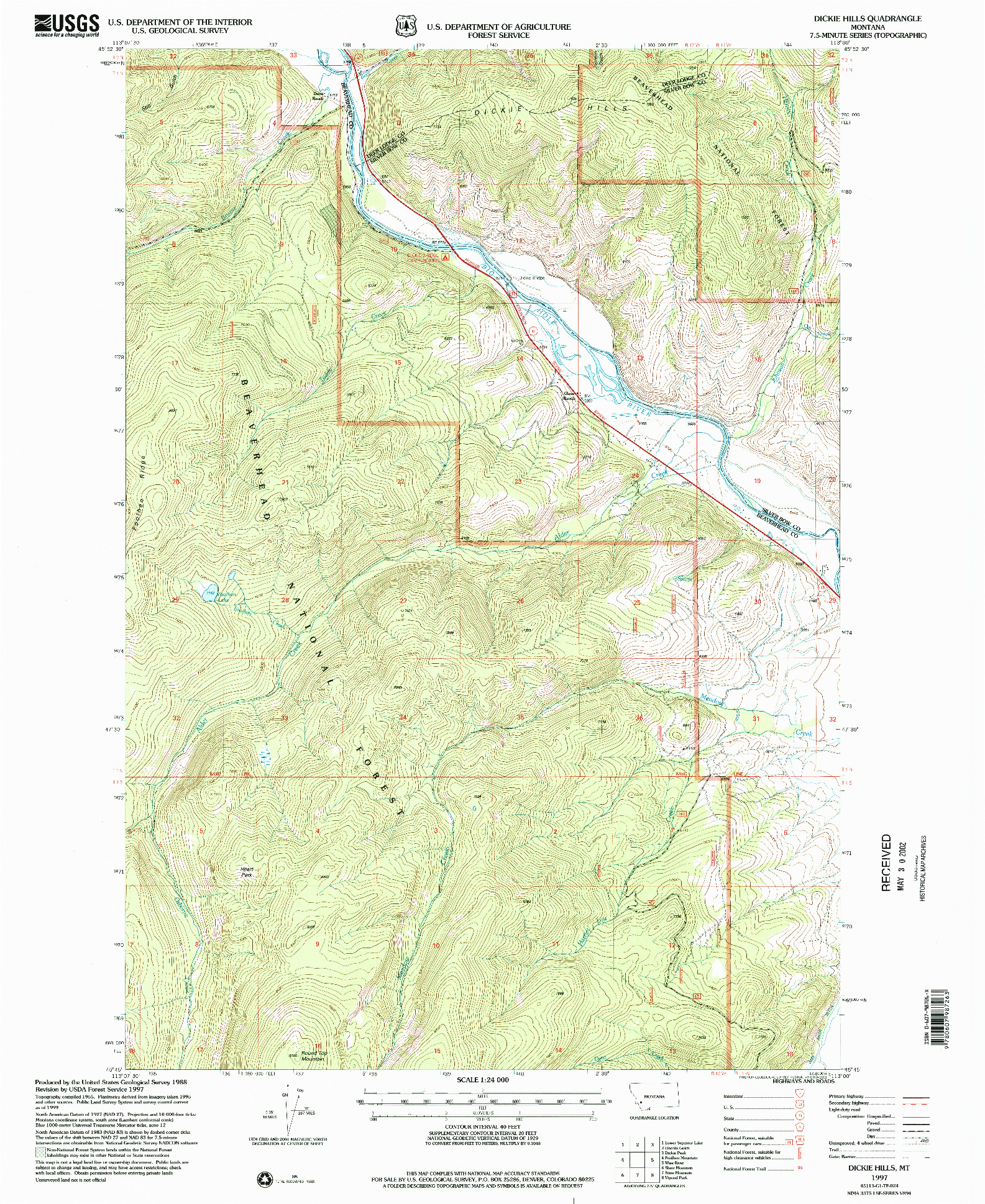 USGS 1:24000-SCALE QUADRANGLE FOR DICKIE HILLS, MT 1997