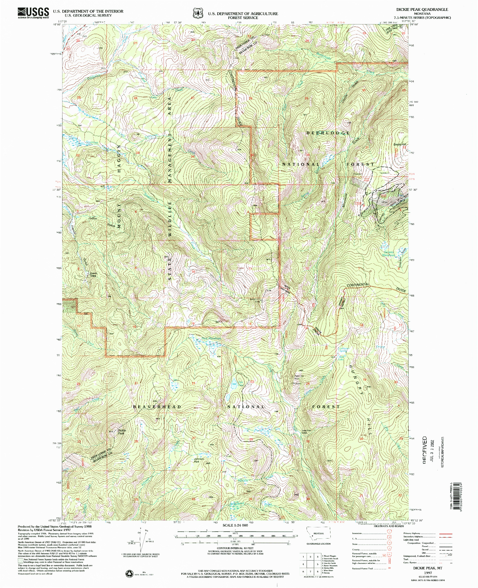 USGS 1:24000-SCALE QUADRANGLE FOR DICKIE PEAK, MT 1997