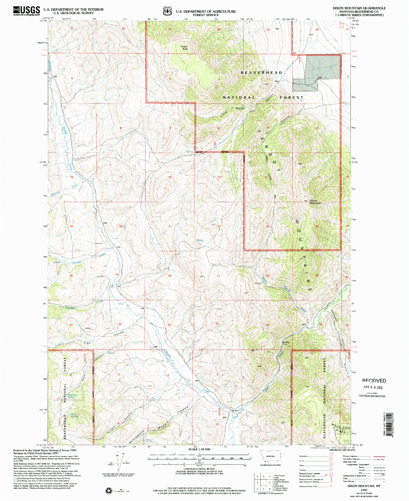 USGS 1:24000-SCALE QUADRANGLE FOR DIXON MOUNTAIN, MT 1997