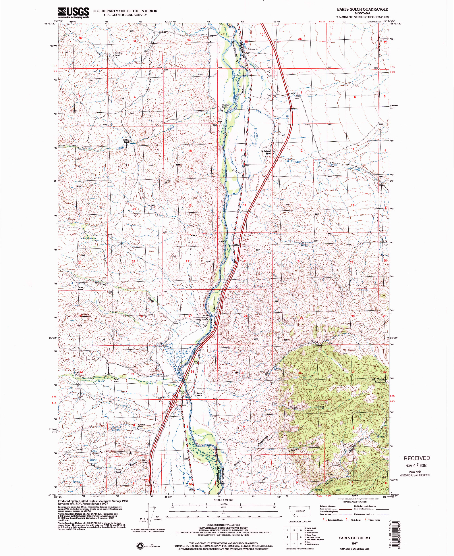 USGS 1:24000-SCALE QUADRANGLE FOR EARLS GULCH, MT 1997