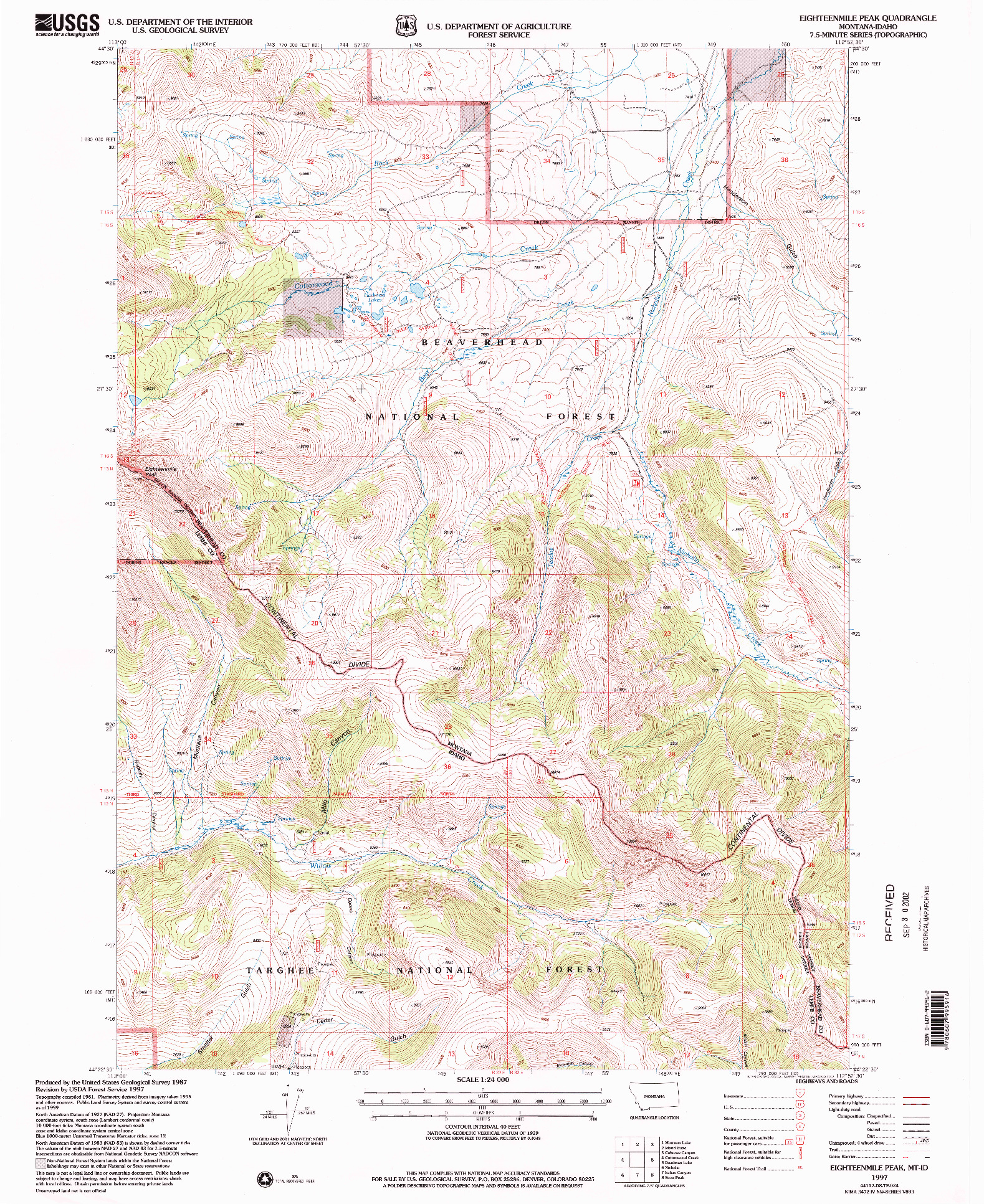 USGS 1:24000-SCALE QUADRANGLE FOR EIGHTEENMILE PEAK, MT 1997