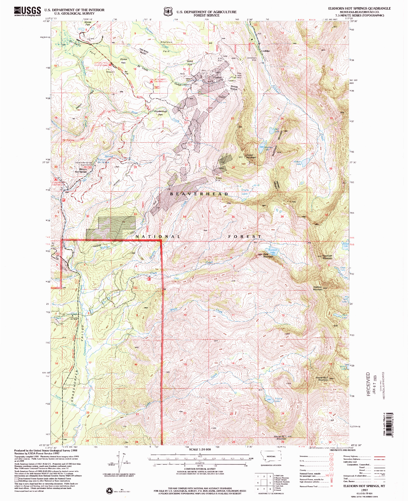 USGS 1:24000-SCALE QUADRANGLE FOR ELKHORN HOT SPRINGS, MT 1997