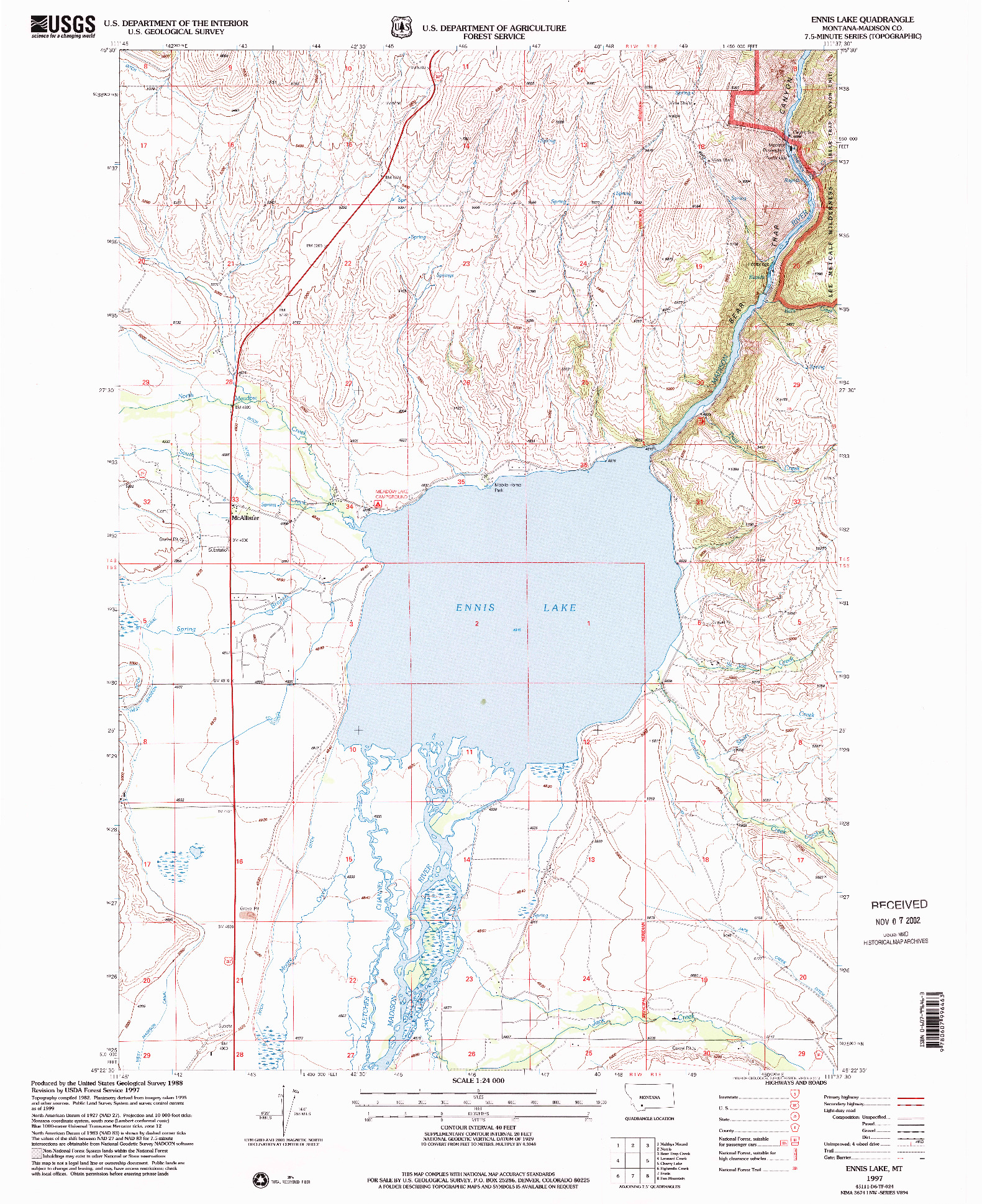 USGS 1:24000-SCALE QUADRANGLE FOR ENNIS LAKE, MT 1997