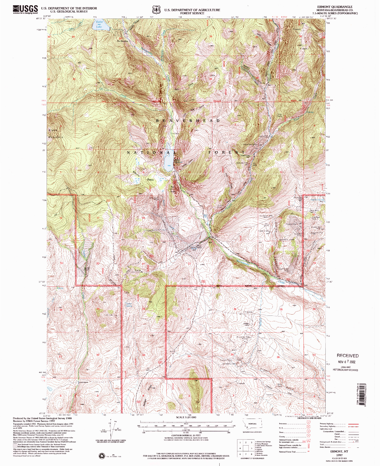 USGS 1:24000-SCALE QUADRANGLE FOR ERMONT, MT 1997