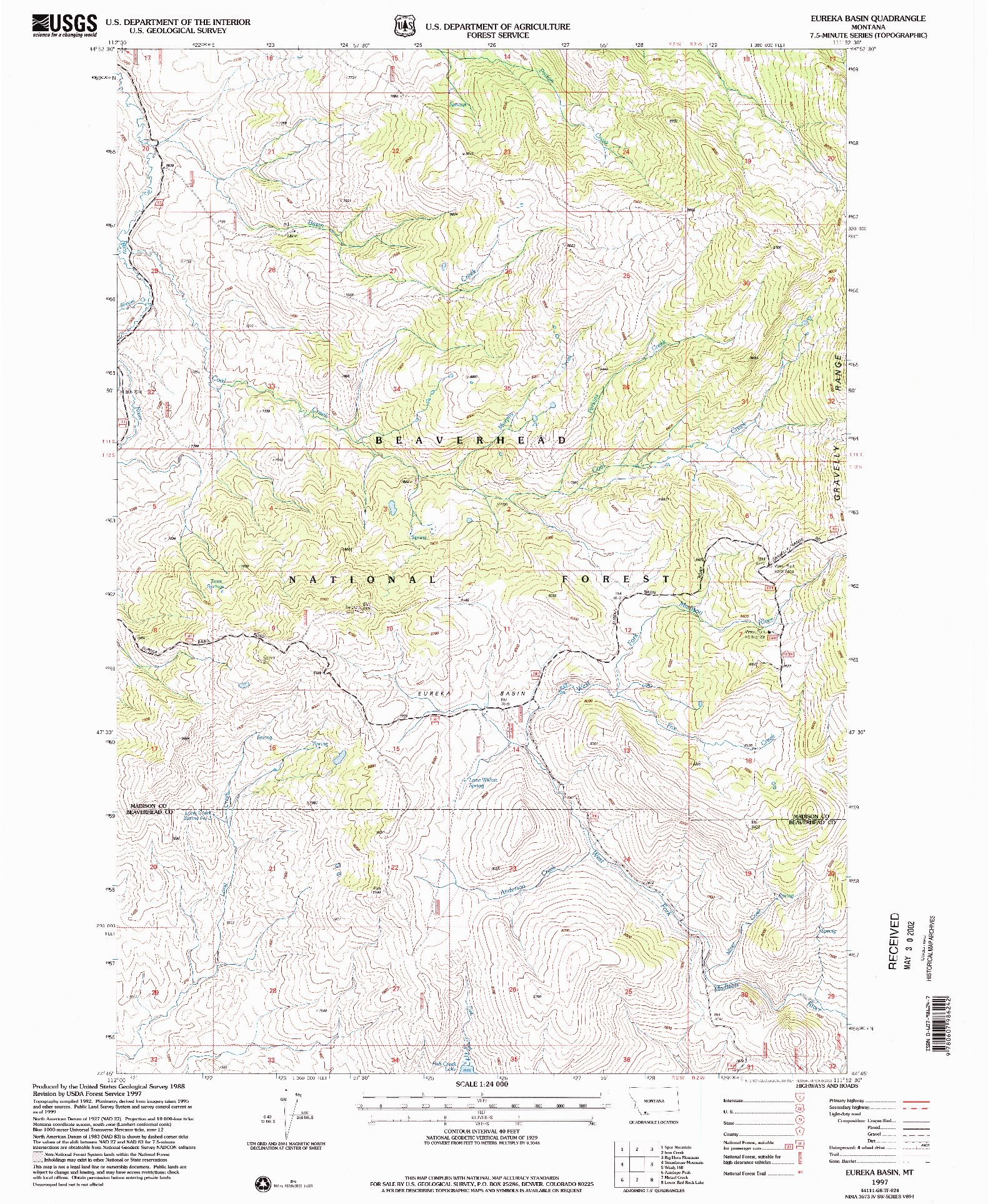 USGS 1:24000-SCALE QUADRANGLE FOR EUREKA BASIN, MT 1997