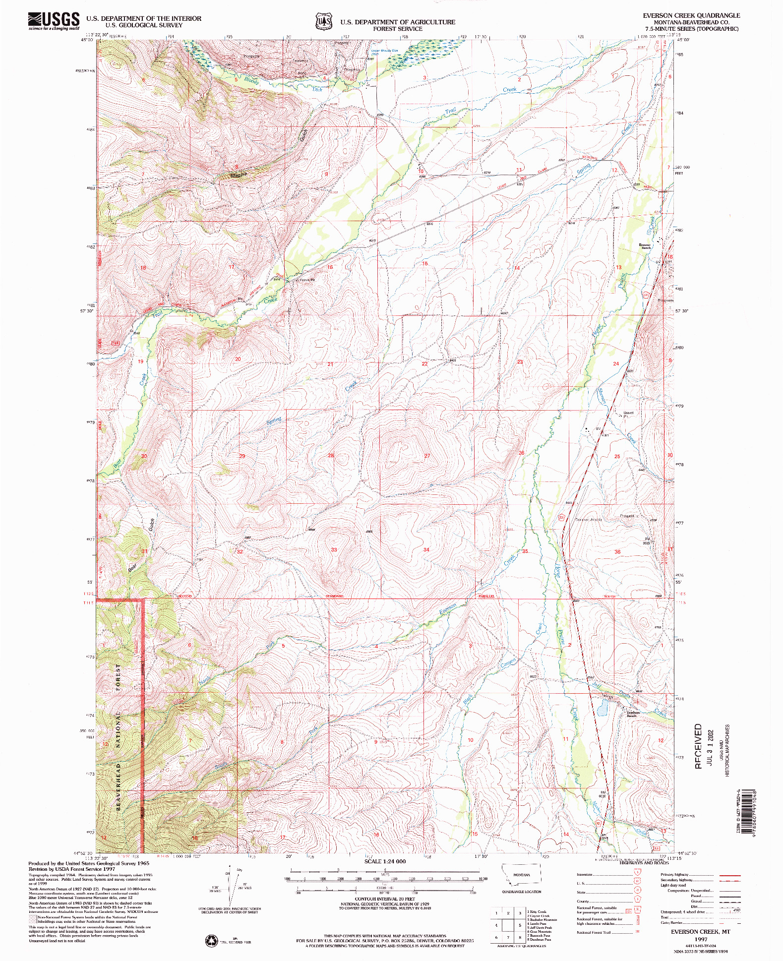 USGS 1:24000-SCALE QUADRANGLE FOR EVERSON CREEK, MT 1997
